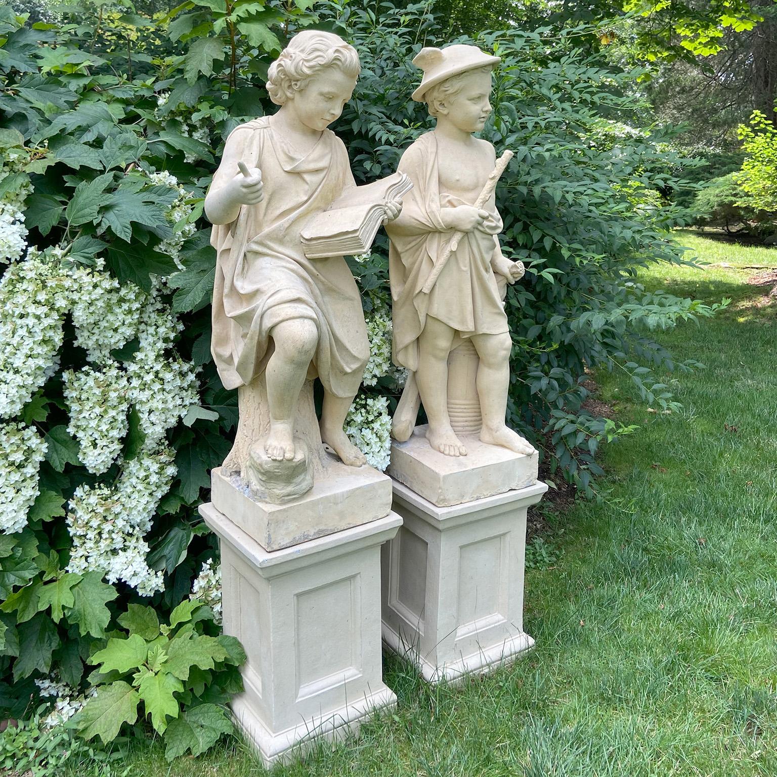 Neoclassical A Pair of Stoneware Statues of Commerce and Knowledge For Sale