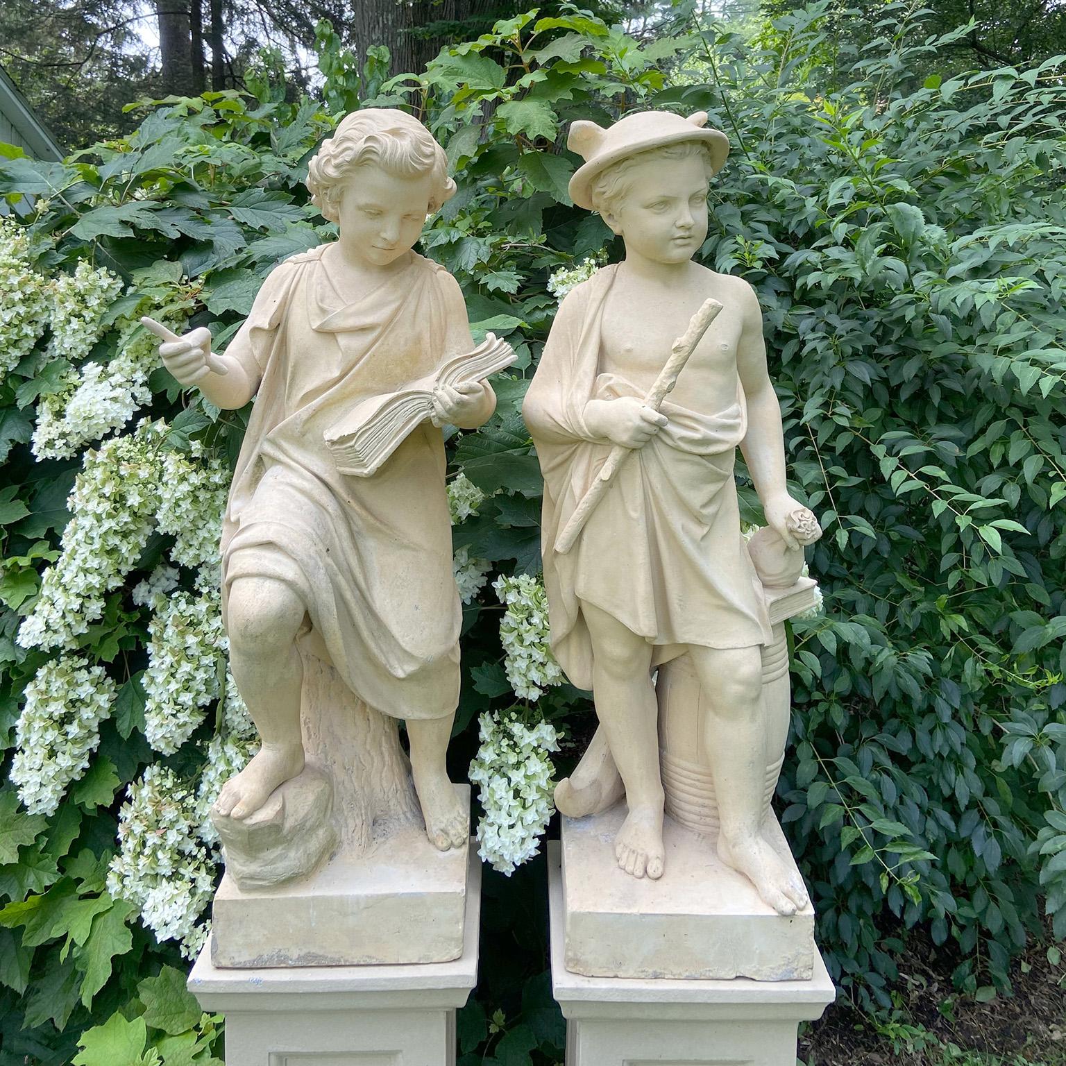 English A Pair of Stoneware Statues of Commerce and Knowledge For Sale