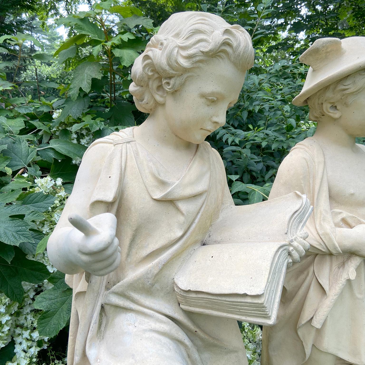 A Pair of Stoneware Statues of Commerce and Knowledge In Good Condition For Sale In Katonah, NY