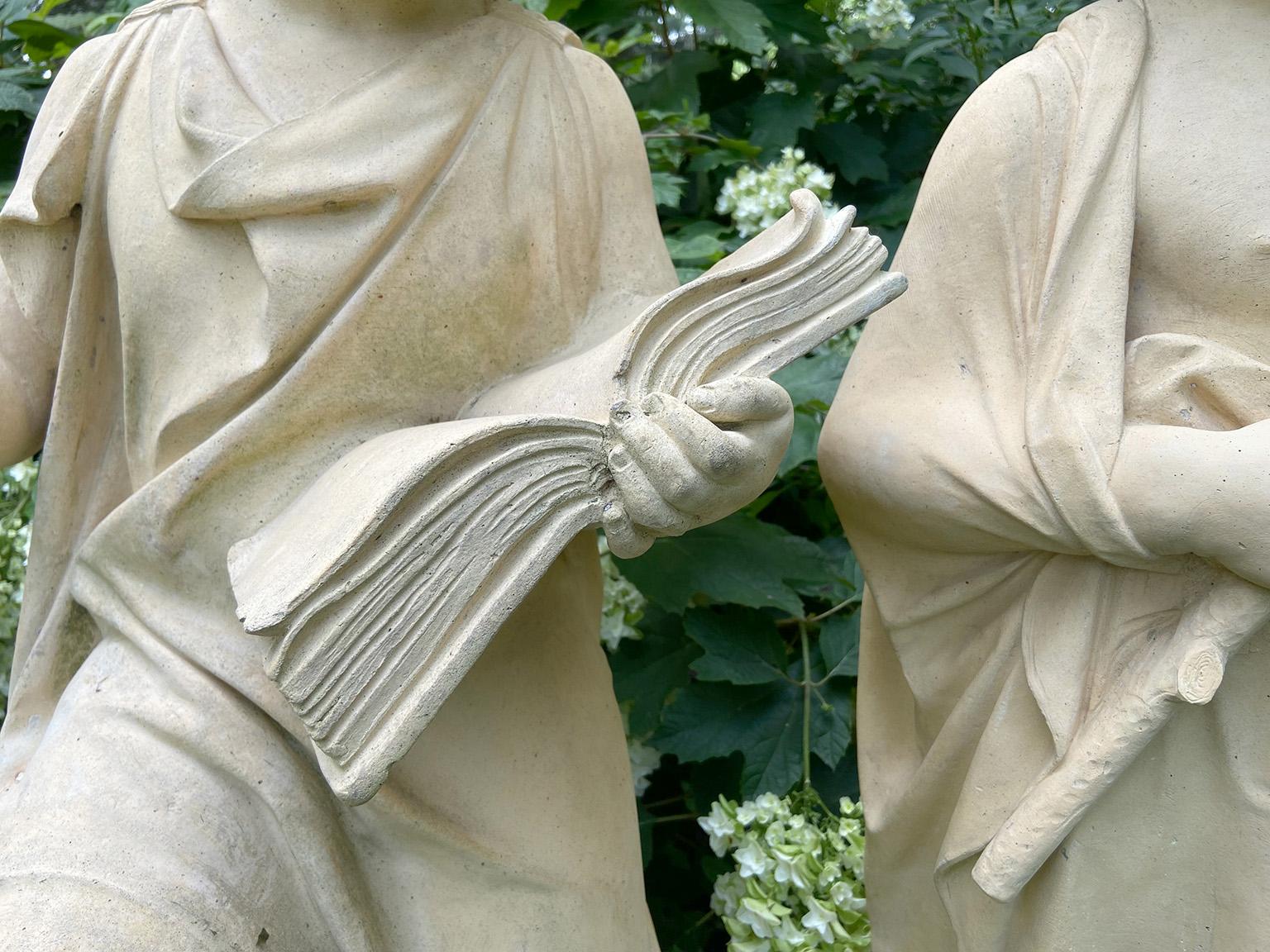A Pair of Stoneware Statues of Commerce and Knowledge For Sale 1