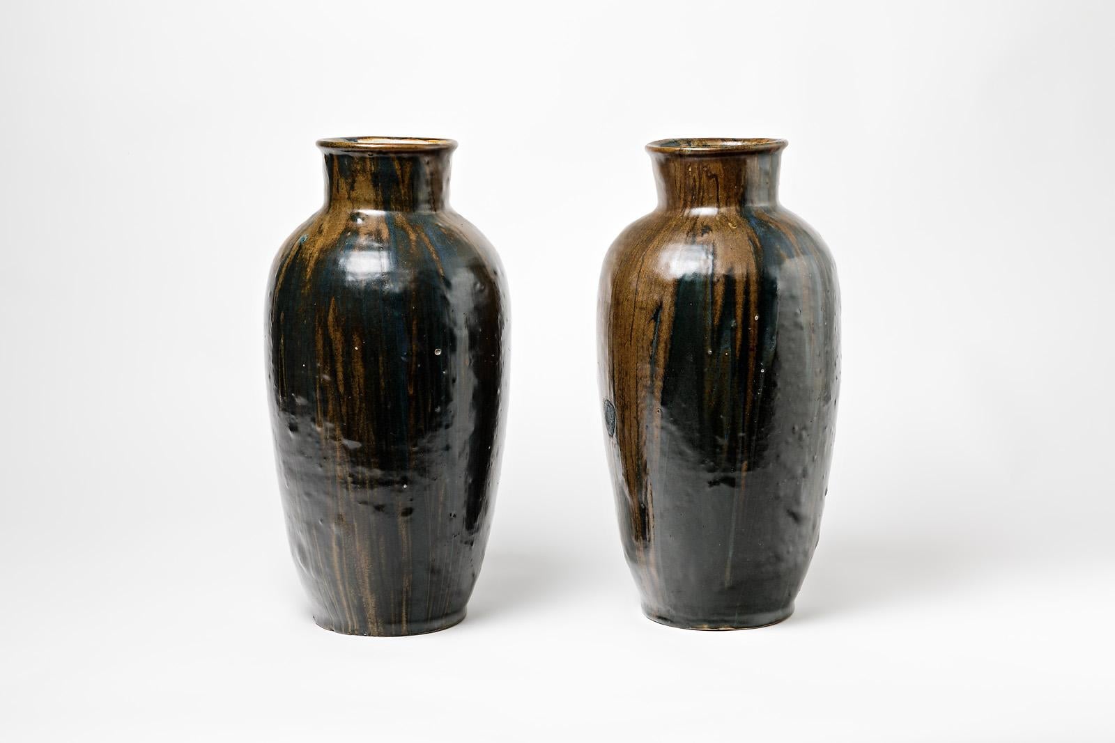 Beaux Arts Pair of Stoneware Vase by Leon Pointu, circa 1930, France