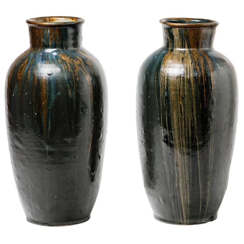 Pair of Stoneware Vase by Leon Pointu, circa 1930, France