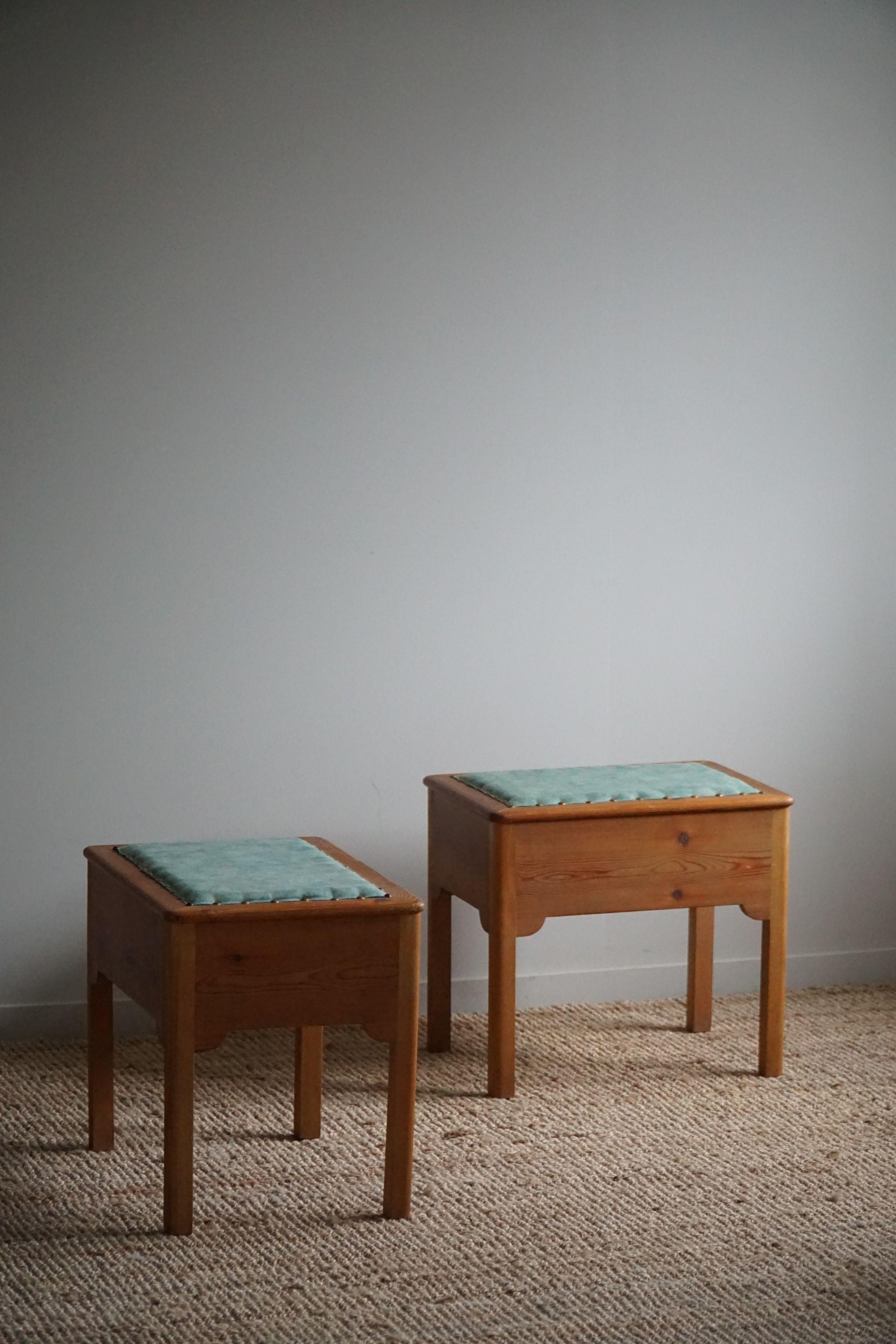 A Pair of Stools in Pine & Fabric with Storage, By a Swedish Cabinetmaker, 1950s For Sale 6