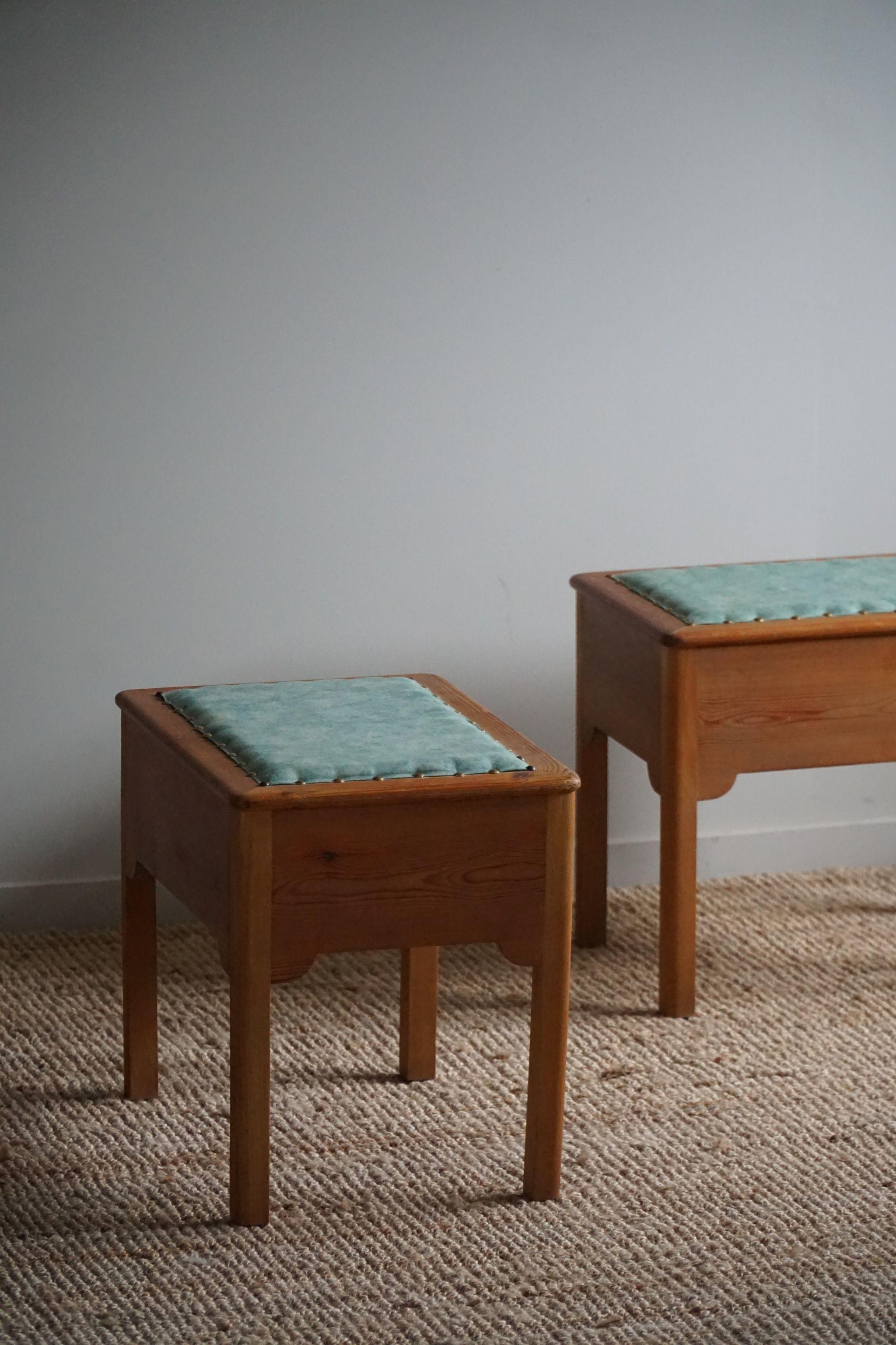 A Pair of Stools in Pine & Fabric with Storage, By a Swedish Cabinetmaker, 1950s For Sale 7