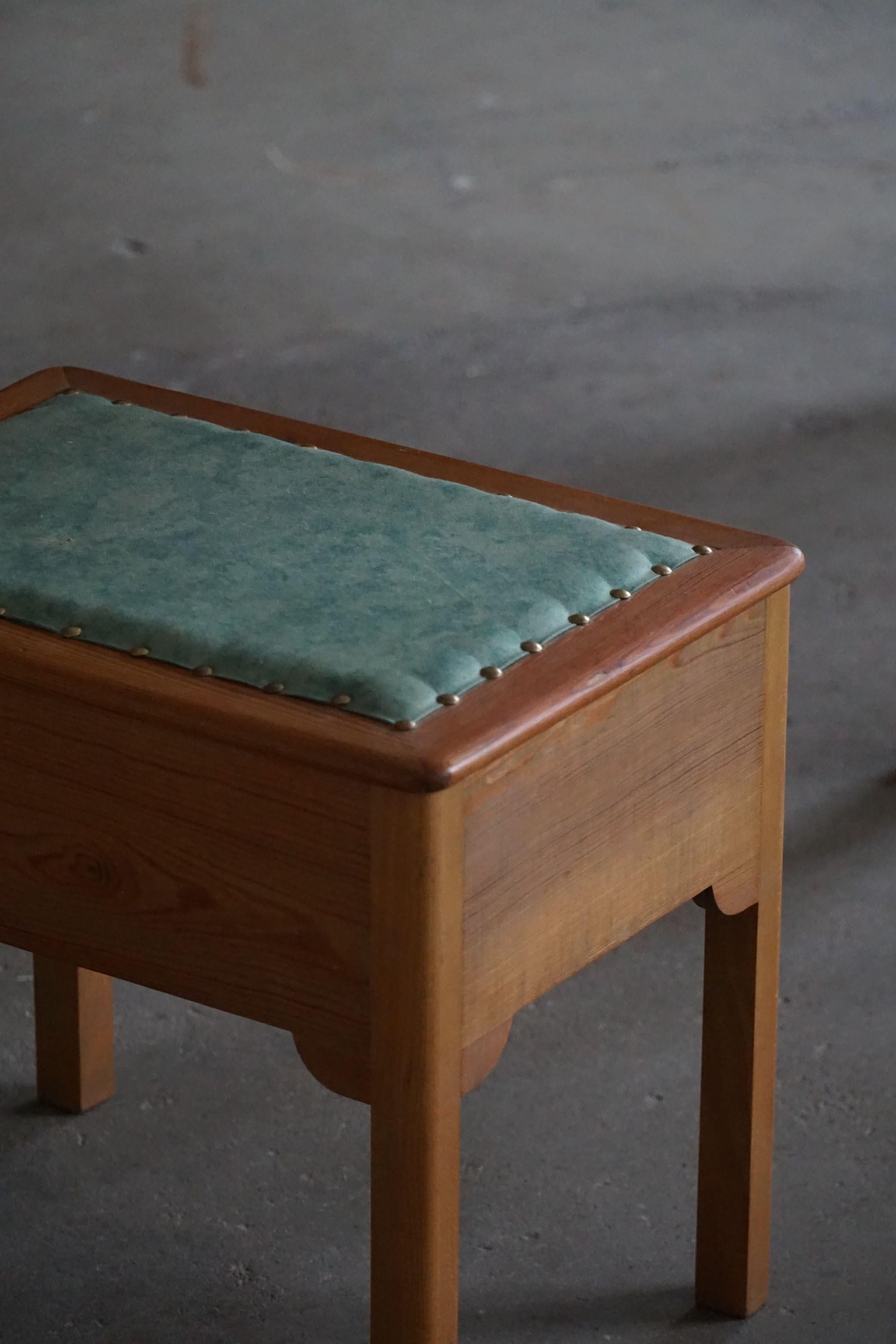 Hand-Crafted A Pair of Stools in Pine & Fabric with Storage, By a Swedish Cabinetmaker, 1950s For Sale