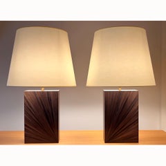 A Pair of Straw Marquetry Table Lamps, Art Deco Style