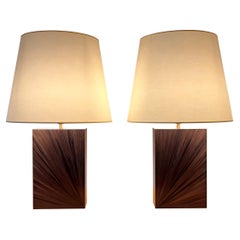 Coppia di lampade da tavolo in intarsio di paglia, stile Art Déco