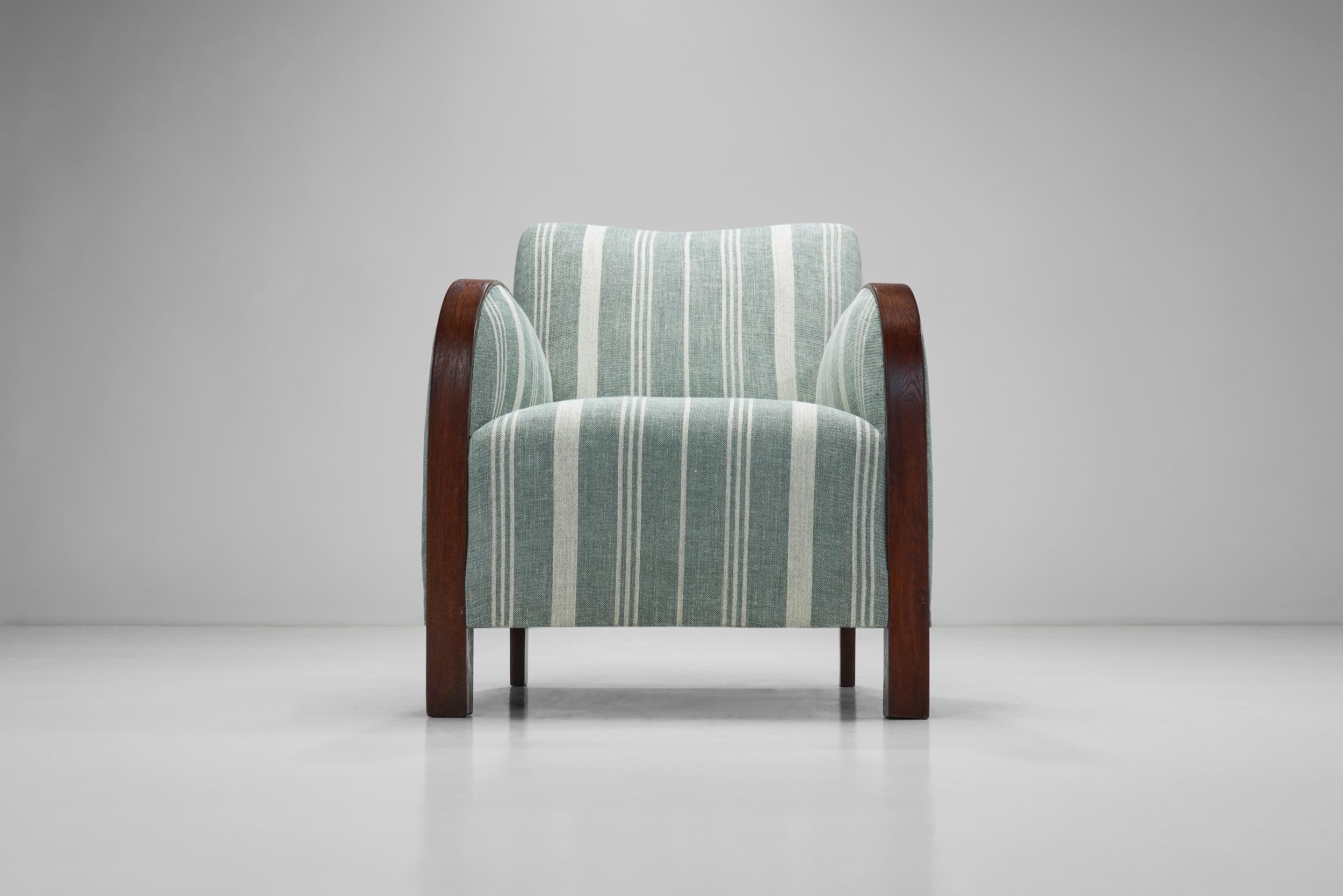 Coppia di poltrone Art Déco a righe con struttura in Oak macchiato, Europa, 1930 ca. in vendita 8