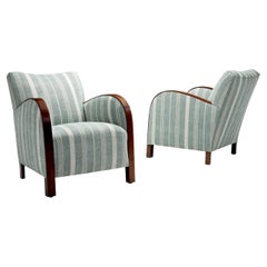 A Pair of Striped Art Deco Armchairs with Stained Oak Frame, Europe ca 1930s