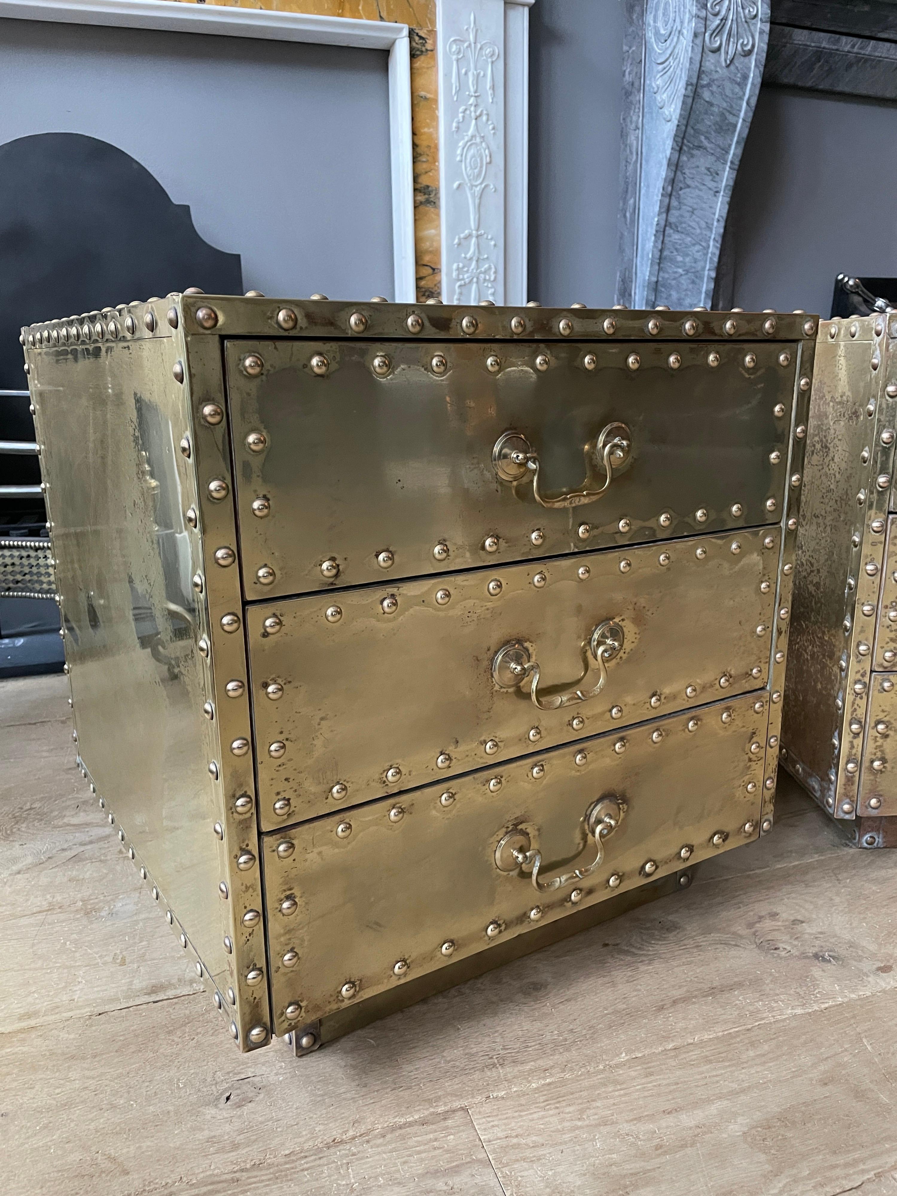 Pair of Studded Brass Chest of Drawers by Sarreid Ltd 1