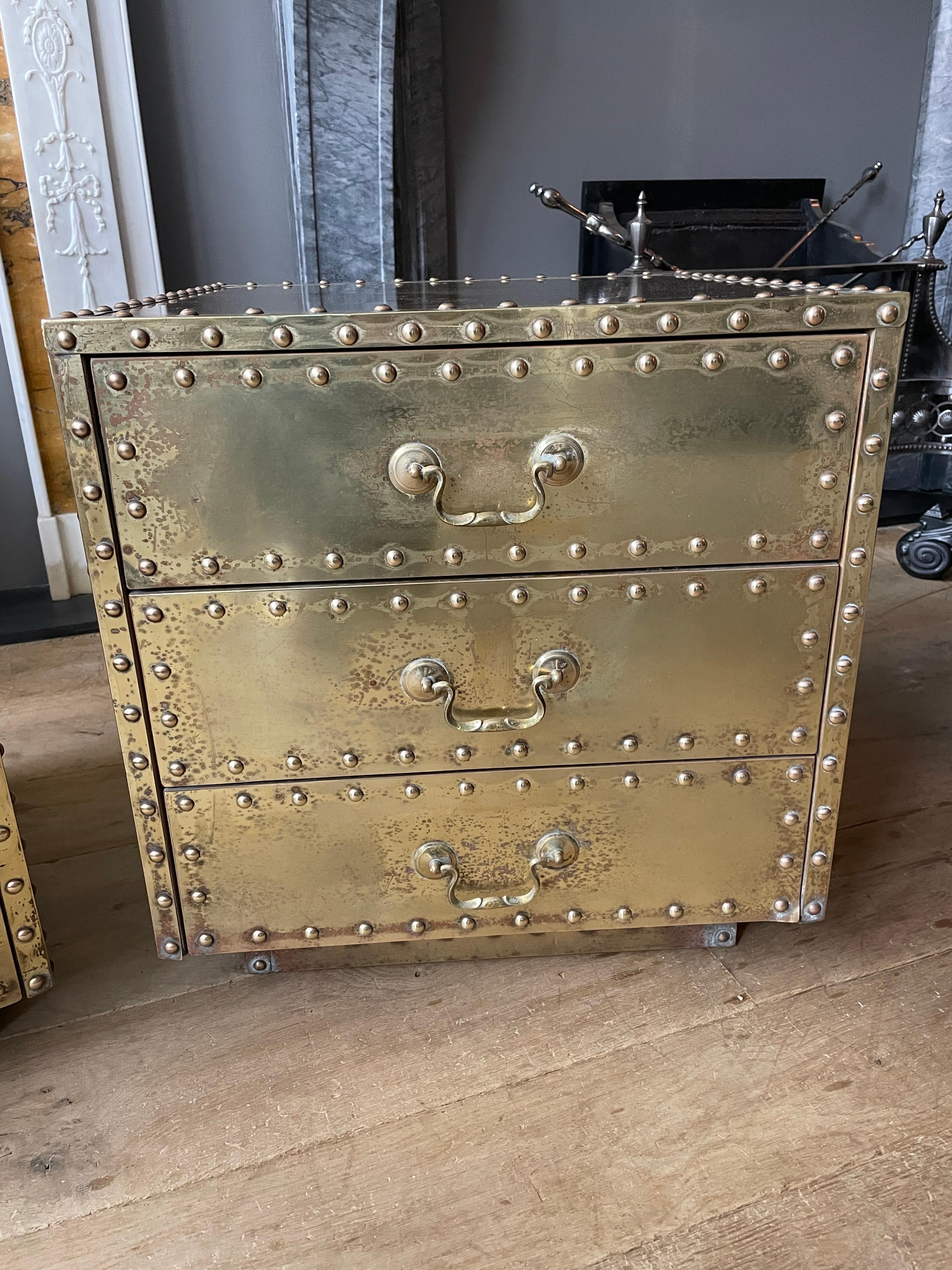 Pair of Studded Brass Chest of Drawers by Sarreid Ltd 2