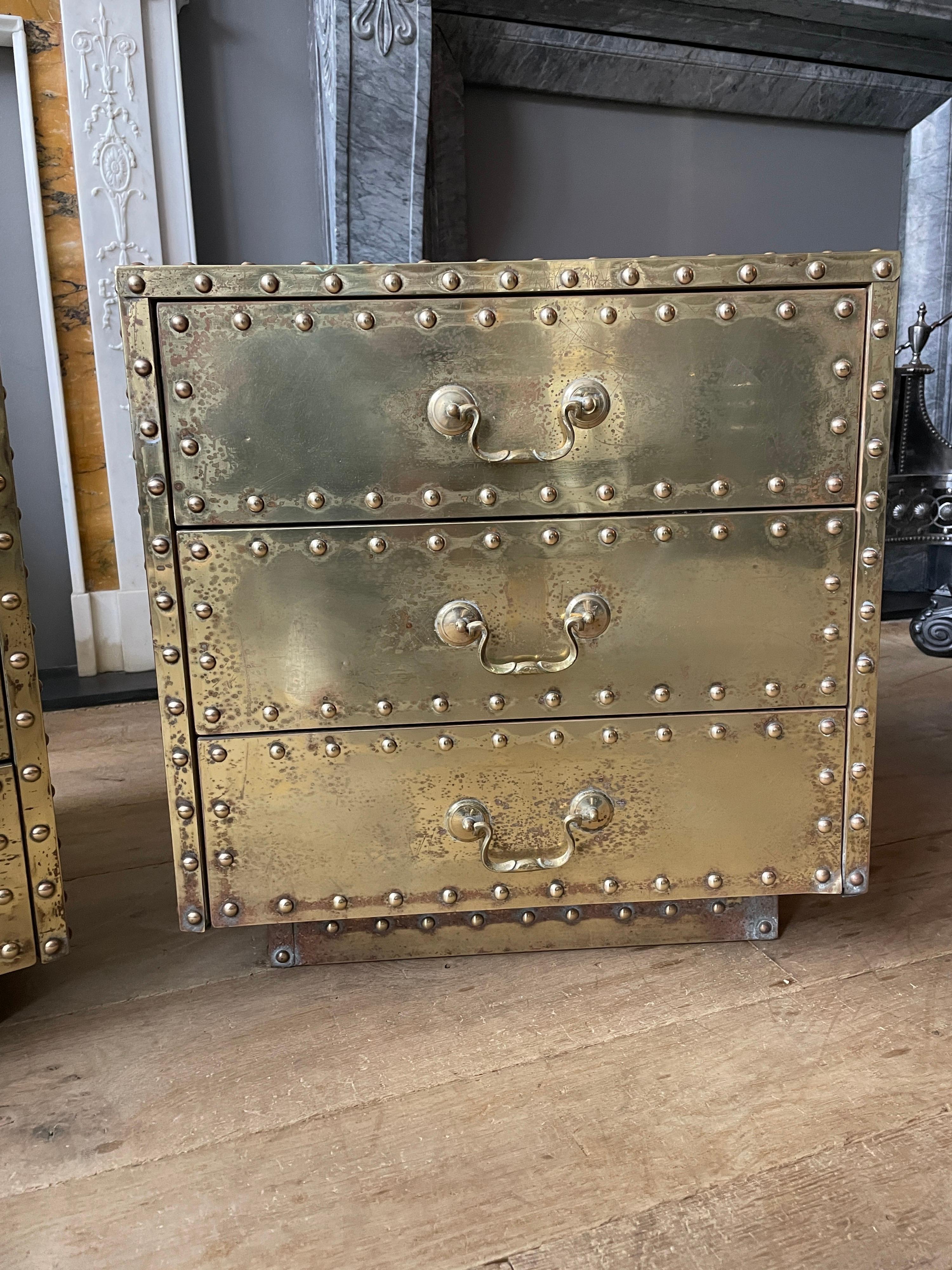 Pair of Studded Brass Chest of Drawers by Sarreid Ltd 3