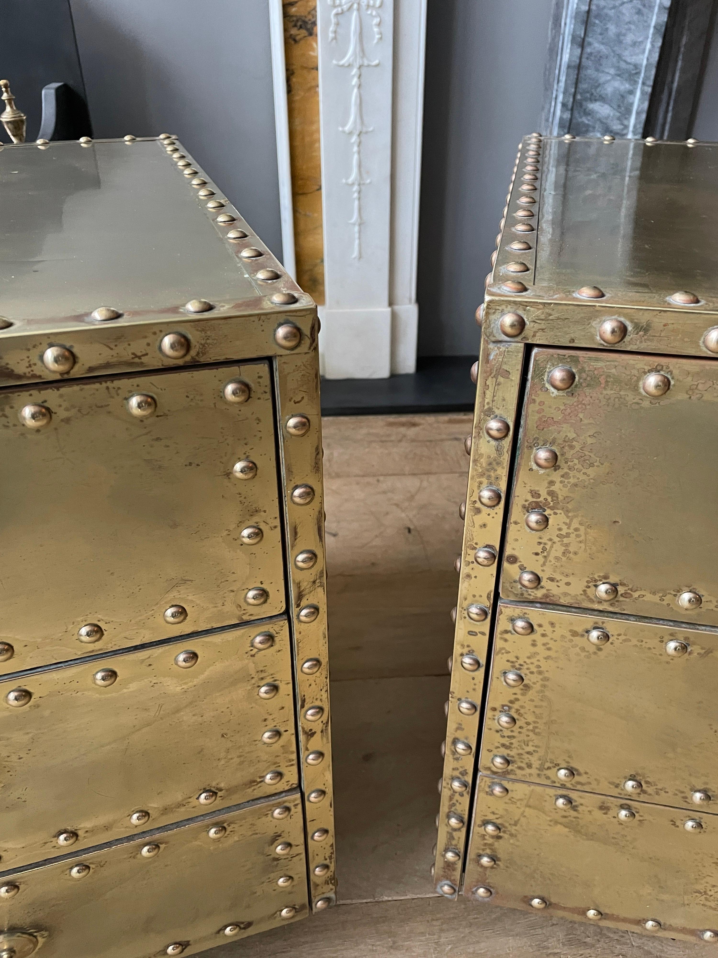 Pair of Studded Brass Chest of Drawers by Sarreid Ltd 4