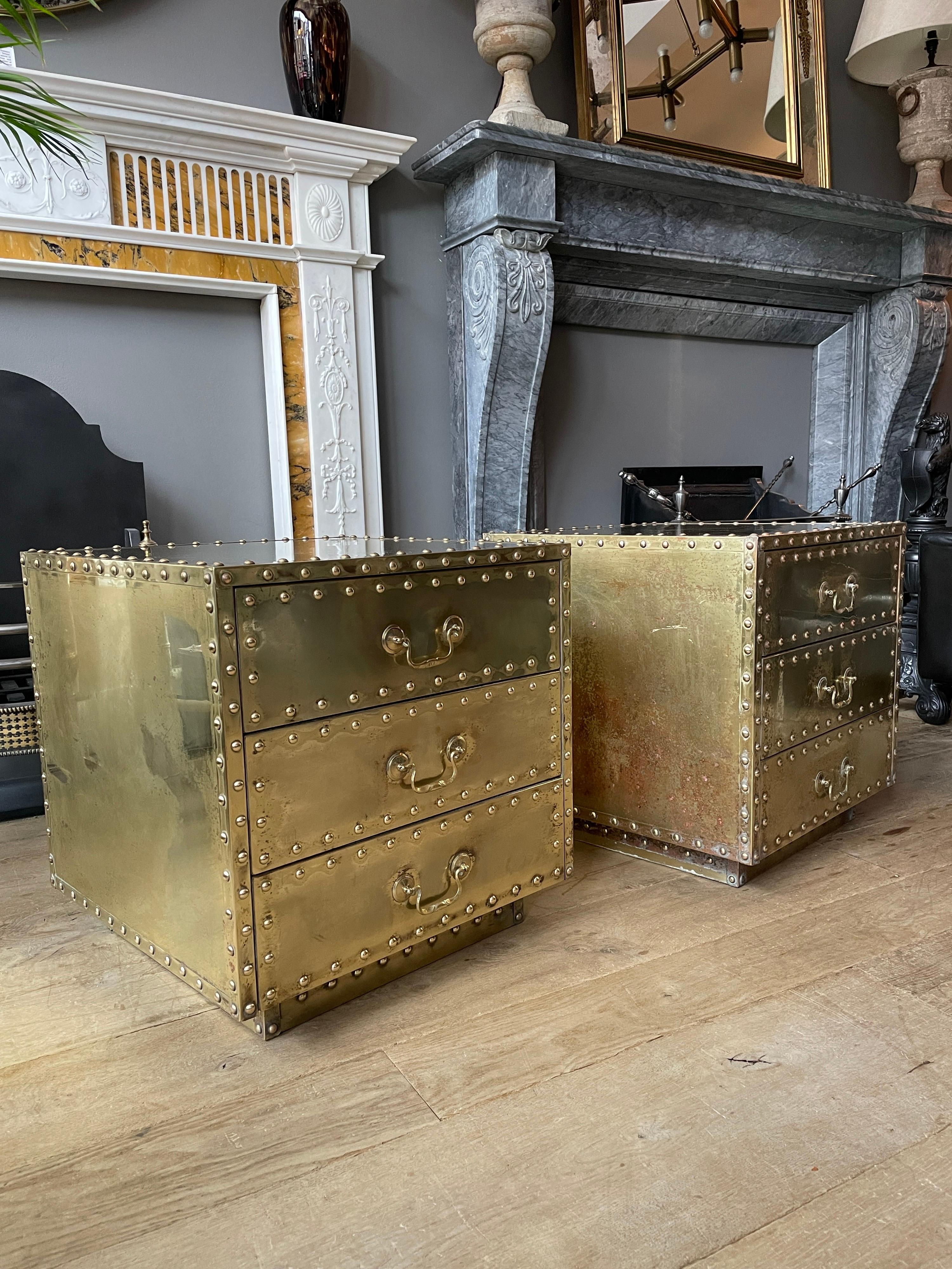 Pair of Studded Brass Chest of Drawers by Sarreid Ltd 5