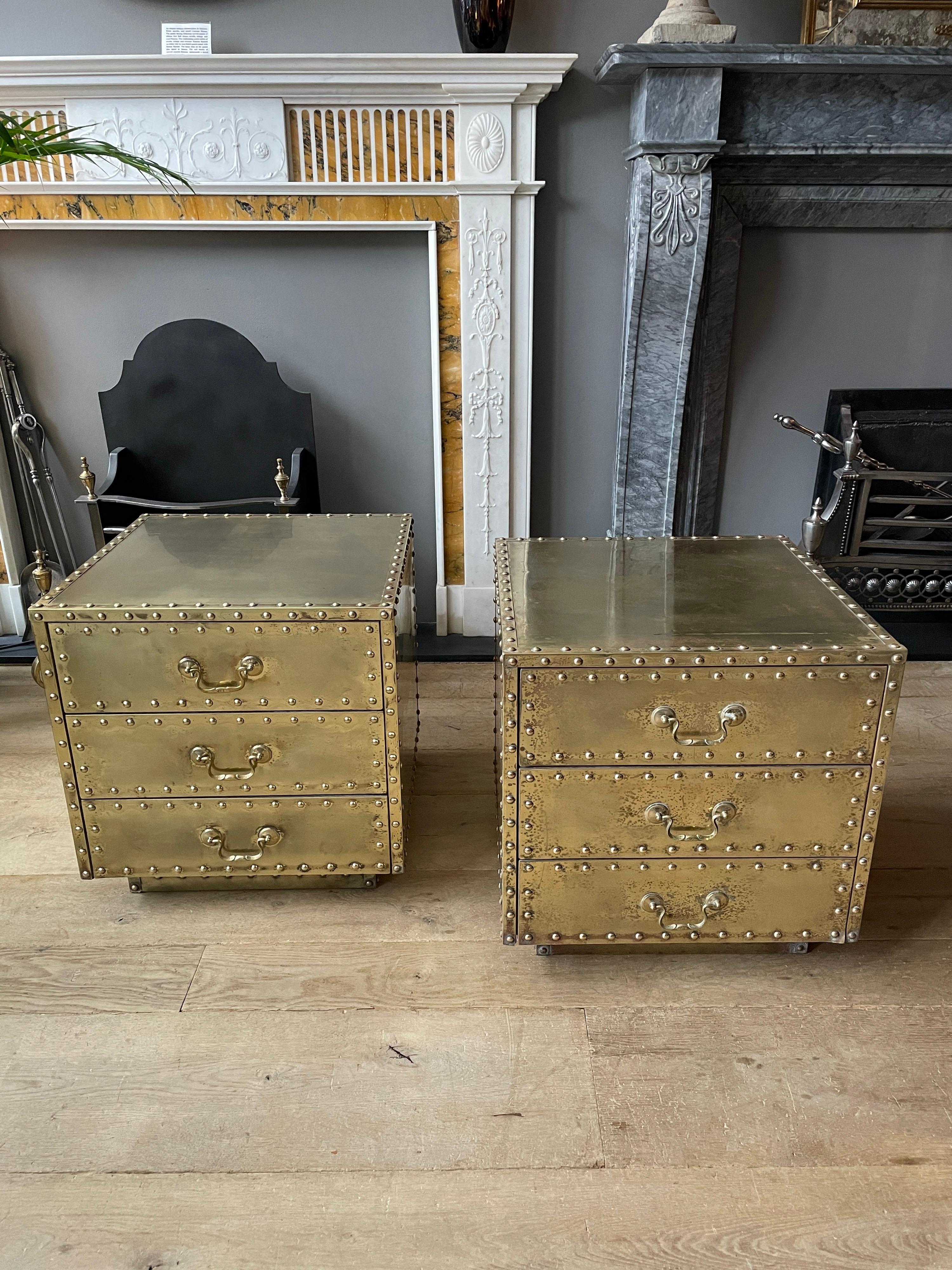 Pair of Studded Brass Chest of Drawers by Sarreid Ltd 6