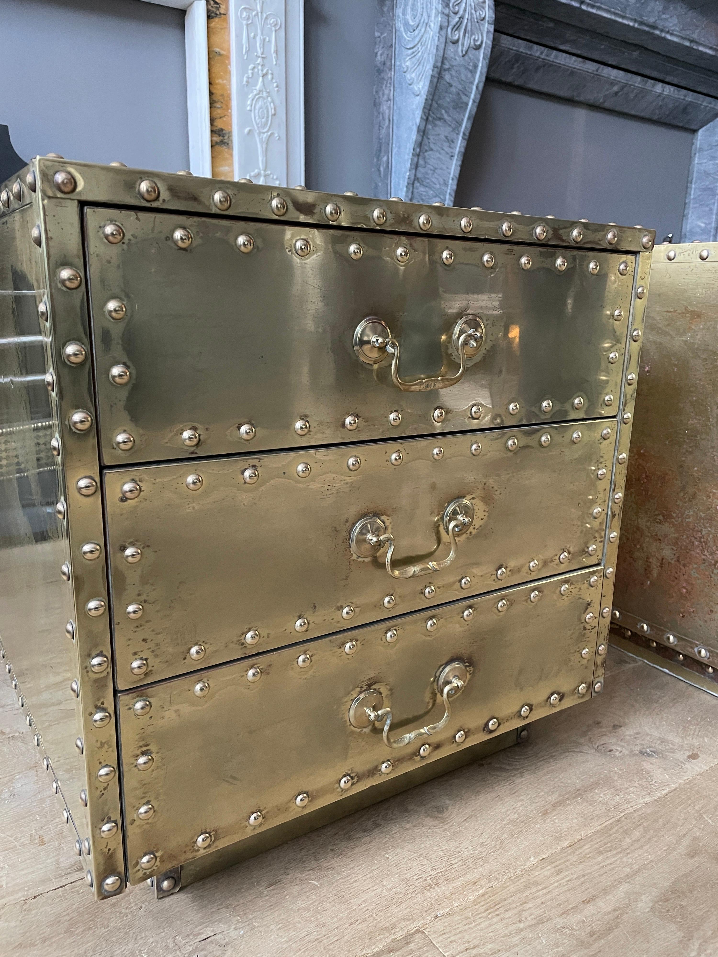 Pair of Studded Brass Chest of Drawers by Sarreid Ltd 8