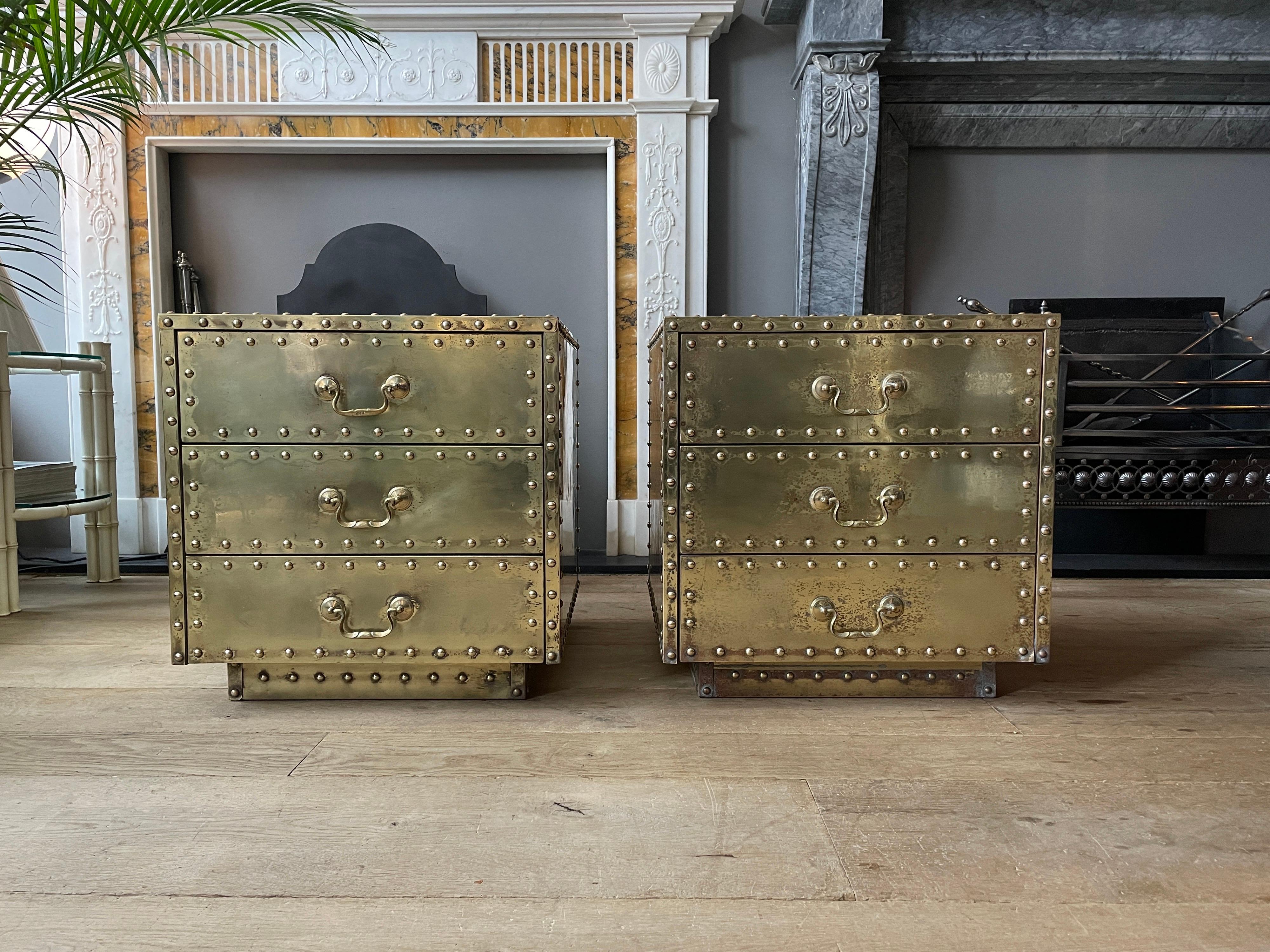 Pair of Studded Brass Chest of Drawers by Sarreid Ltd 10