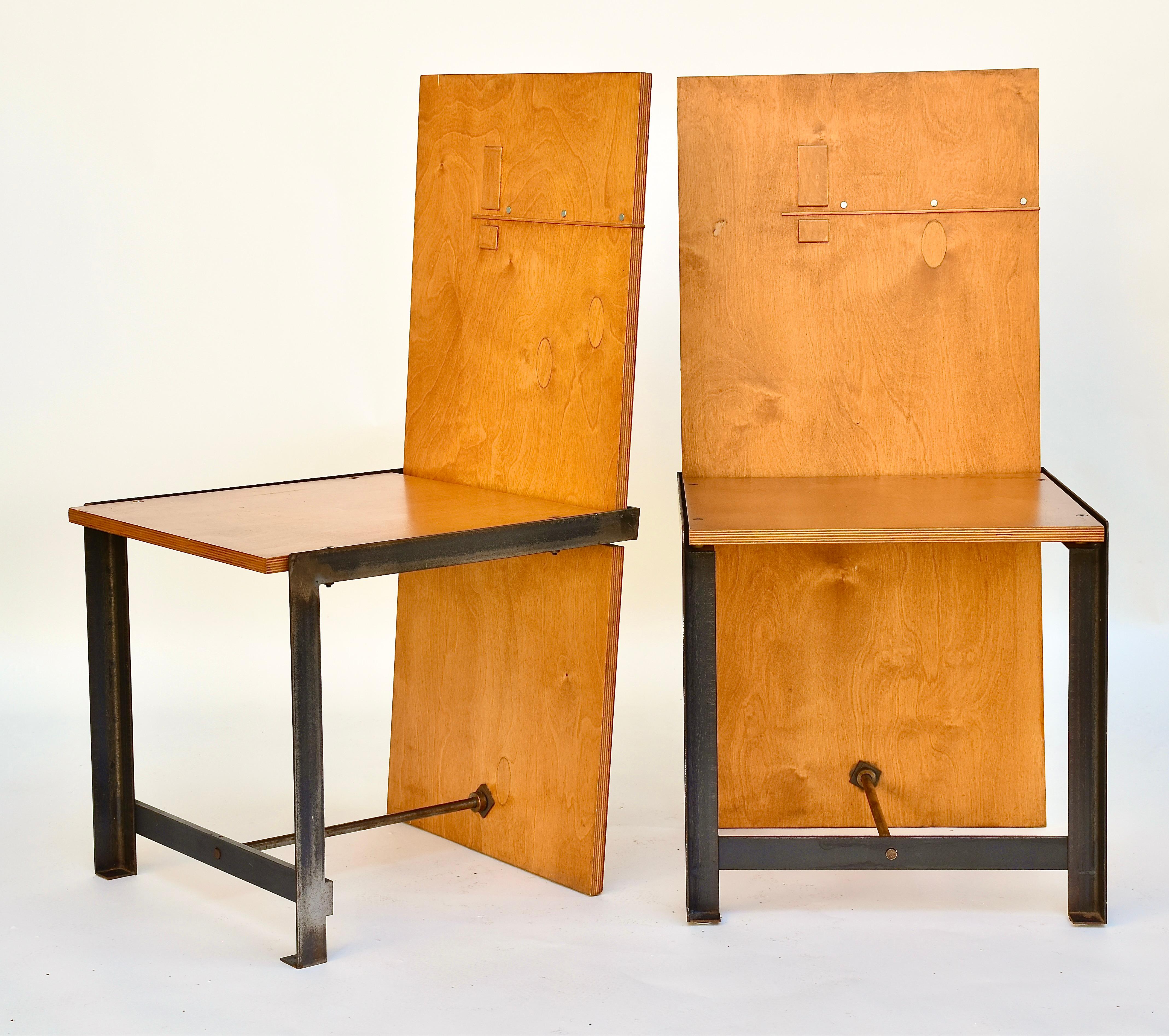 American A Pair of Studio Prototype Plywood & Iron Chairs Sculptural  For Sale