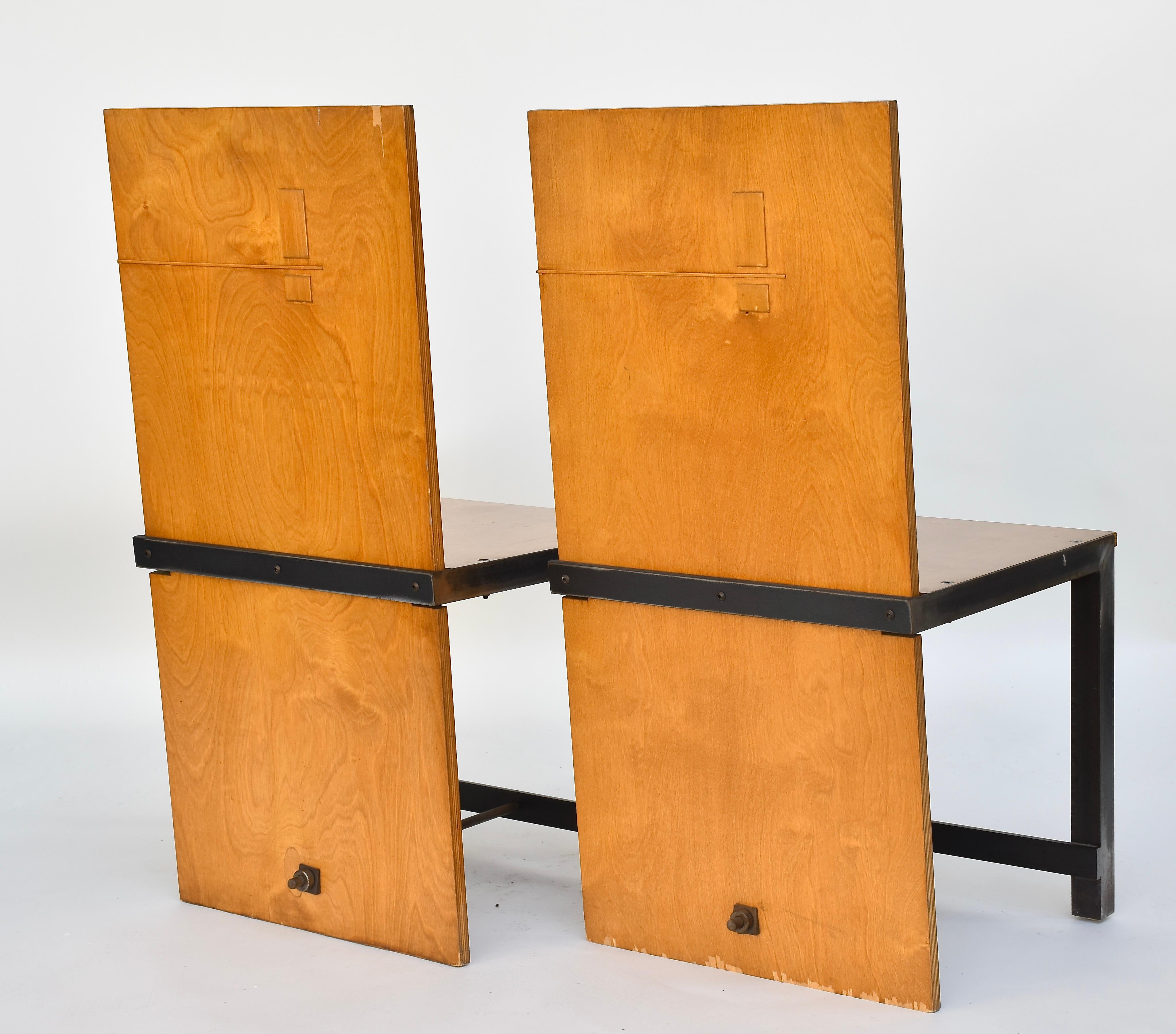A Pair of Studio Prototype Plywood & Iron Chairs Sculptural  For Sale 1