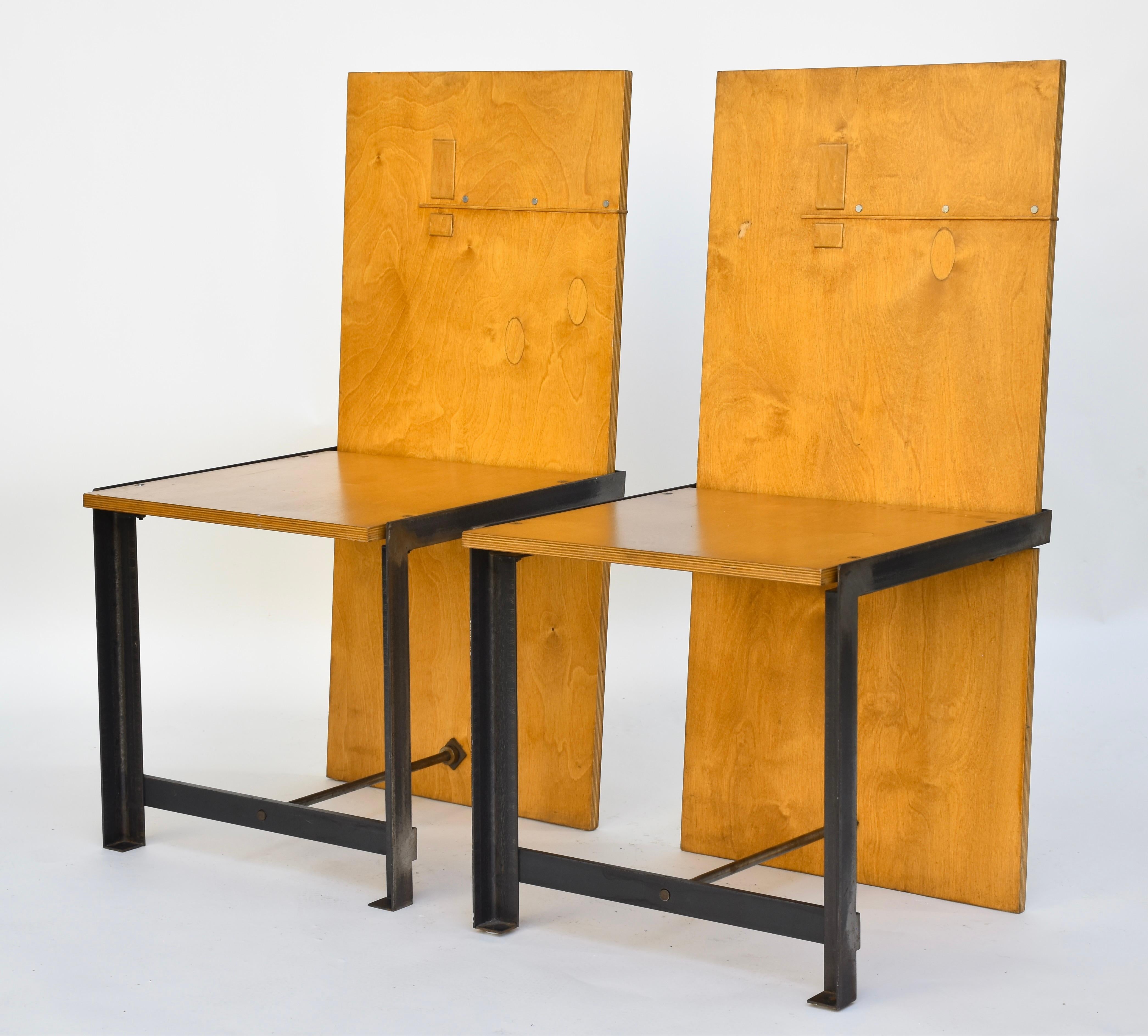 A Pair of Studio Prototype Plywood & Iron Chairs Sculptural  For Sale 2