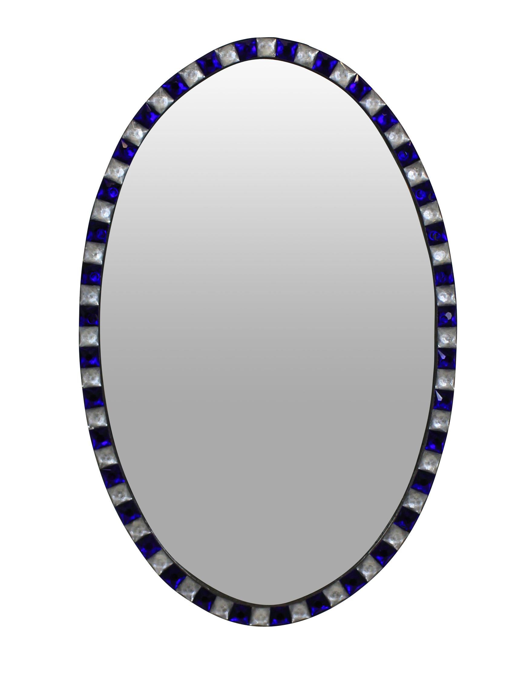 Pair of Stunning Irish Mirrors with Faceted Rock Crystal and Blu Glass Borders 1