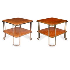A pair of stylish Art Deco burr amboyna and bronze occasional tables