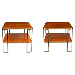 Antique A pair of stylish Art Deco burr amboyna and bronze occasional tables