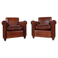 A Pair of "Submarine" French Leather Club Chairs 