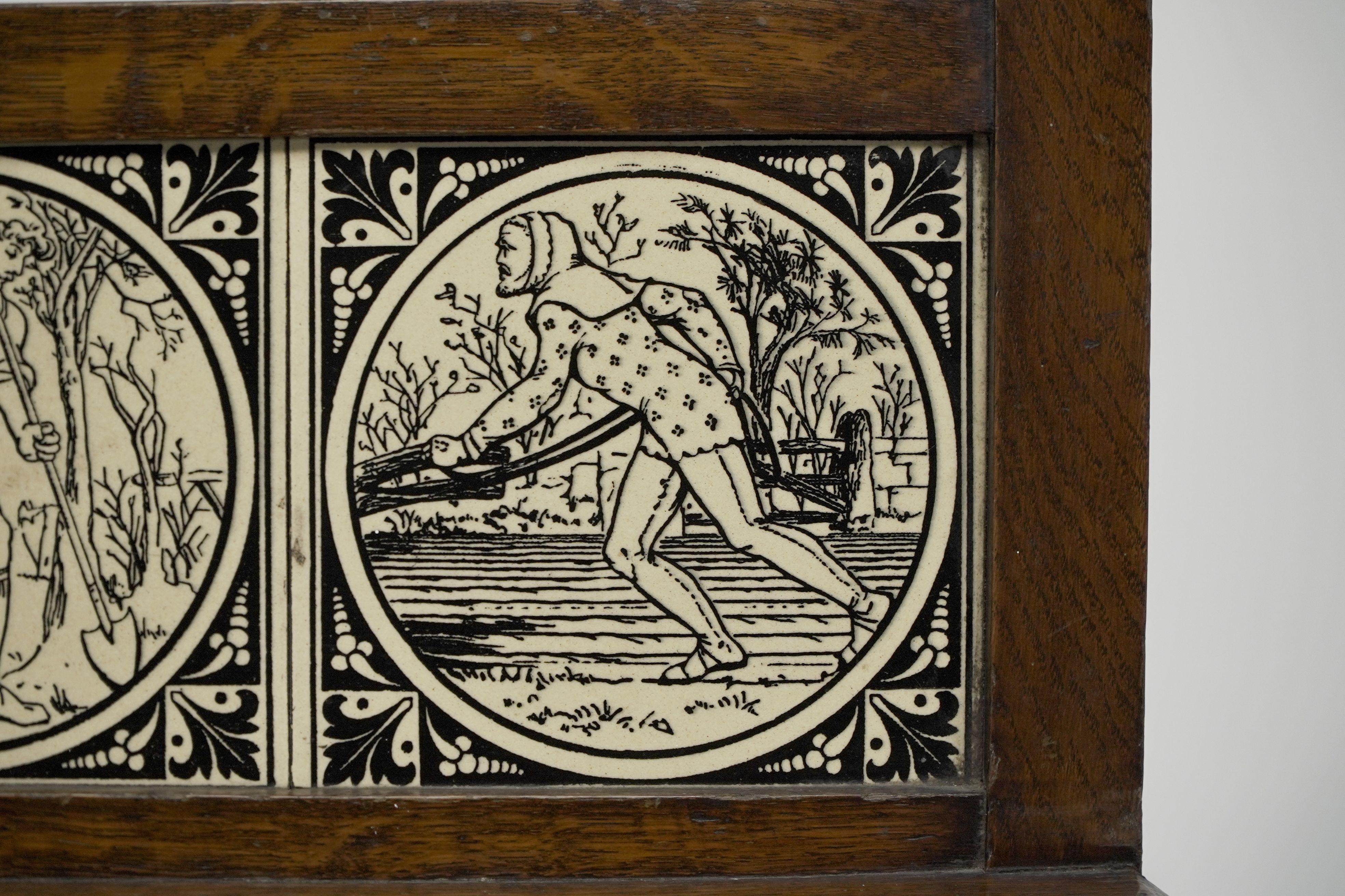 Coppia di sedie da sala in legno di quercia in stile Gothic Revival con piastrelle d'epoca in vendita 2
