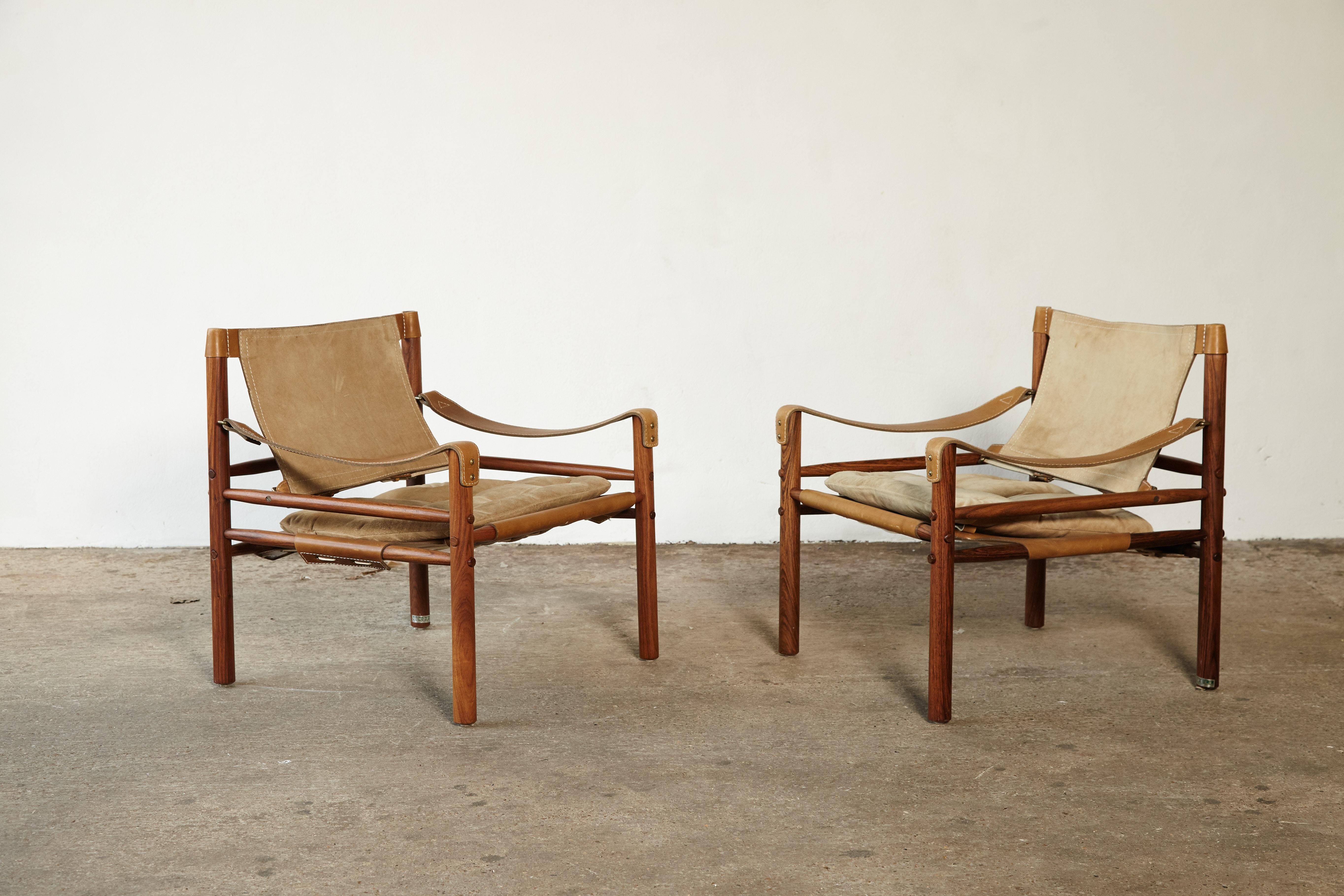 Pair of Suede and Rosewood Arne Norell Safari Chairs, Sweden, 1970s 5