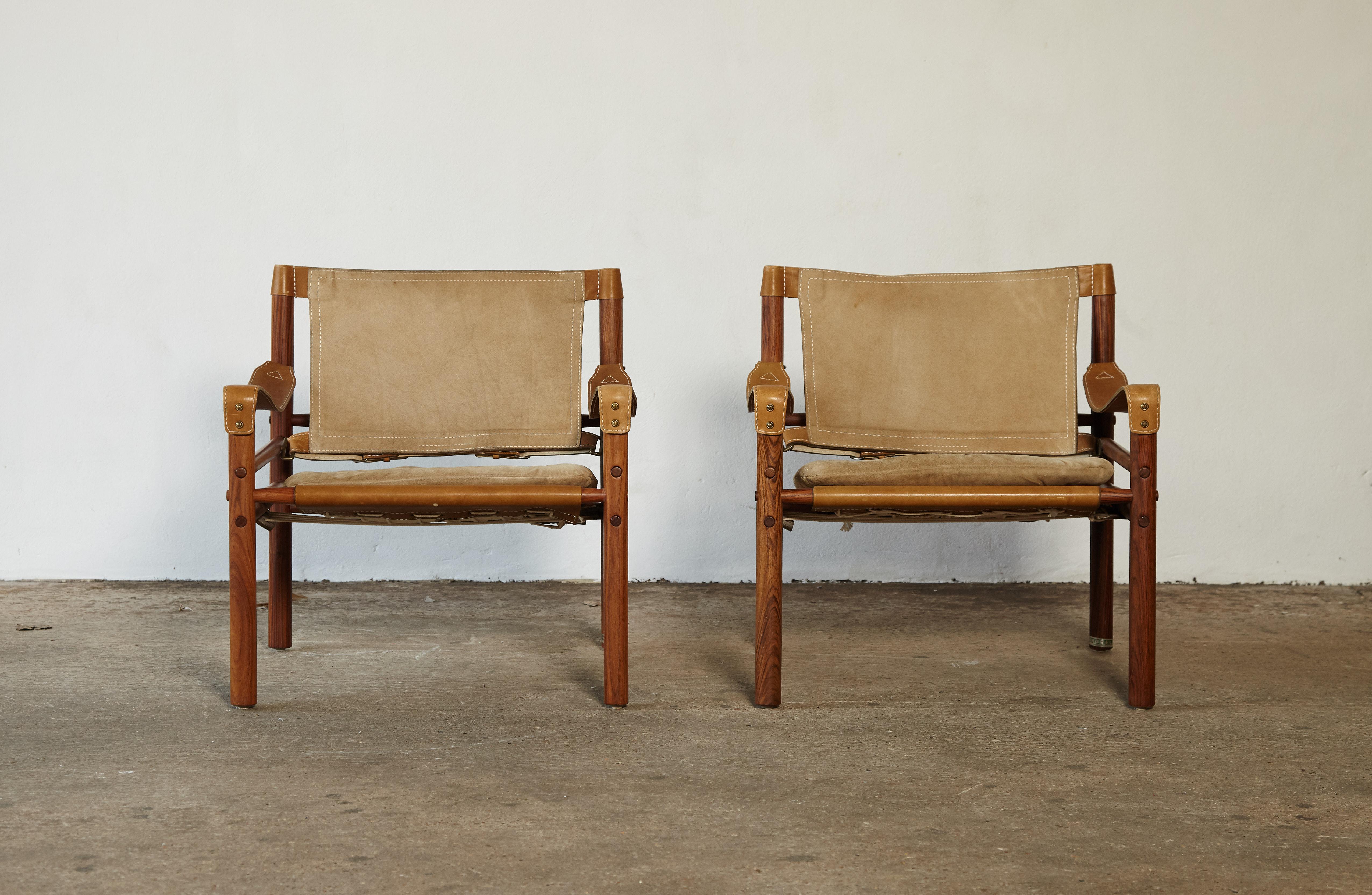 20th Century Pair of Suede and Rosewood Arne Norell Safari Chairs, Sweden, 1970s