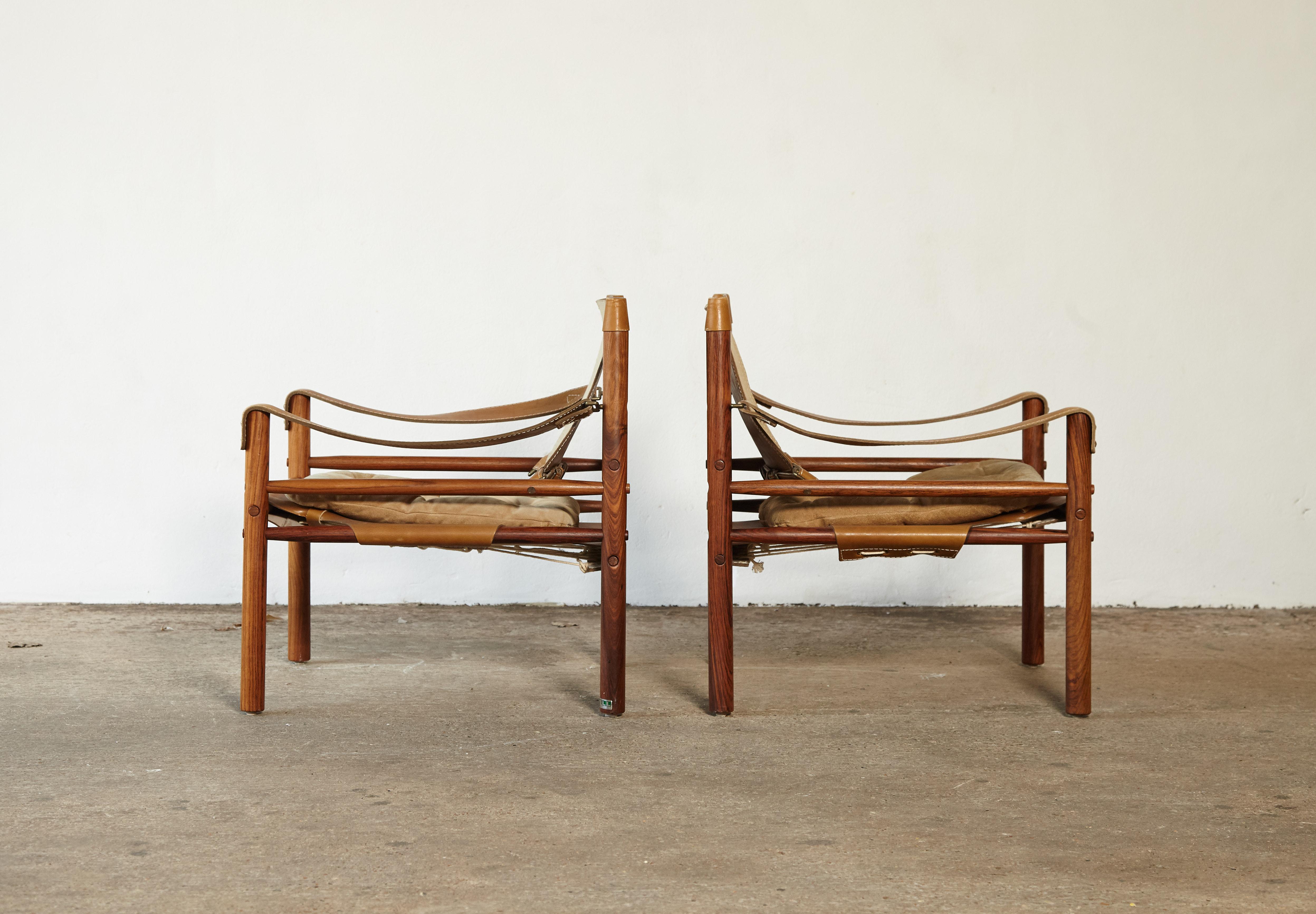 Pair of Suede and Rosewood Arne Norell Safari Chairs, Sweden, 1970s 2