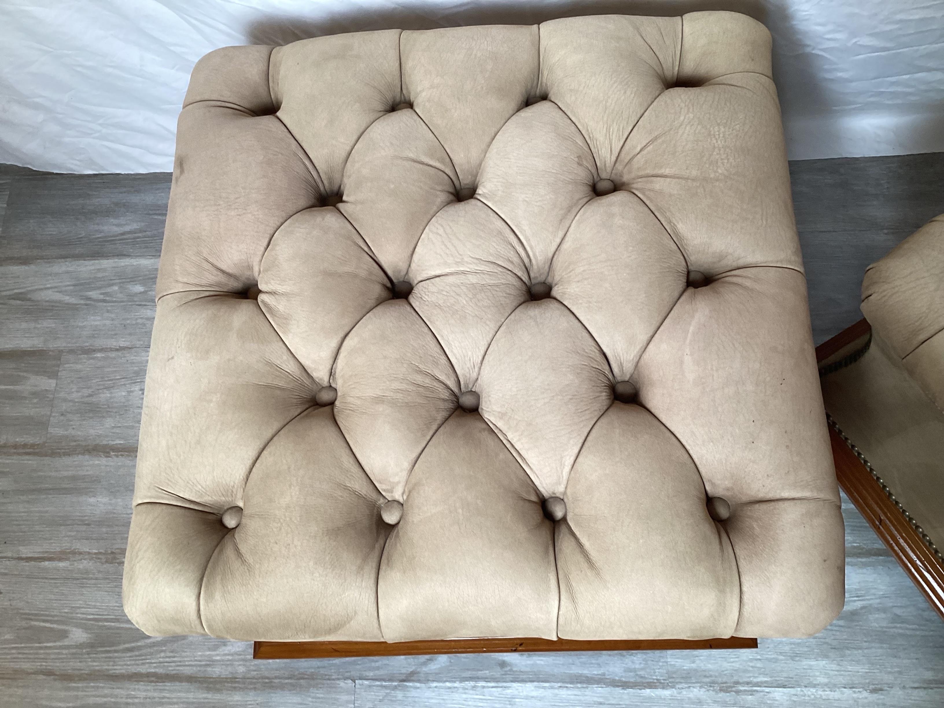 20th Century Pair of Sueded Leather Tufted Storage Ottomans, in the Manner of Ralph Lauren For Sale