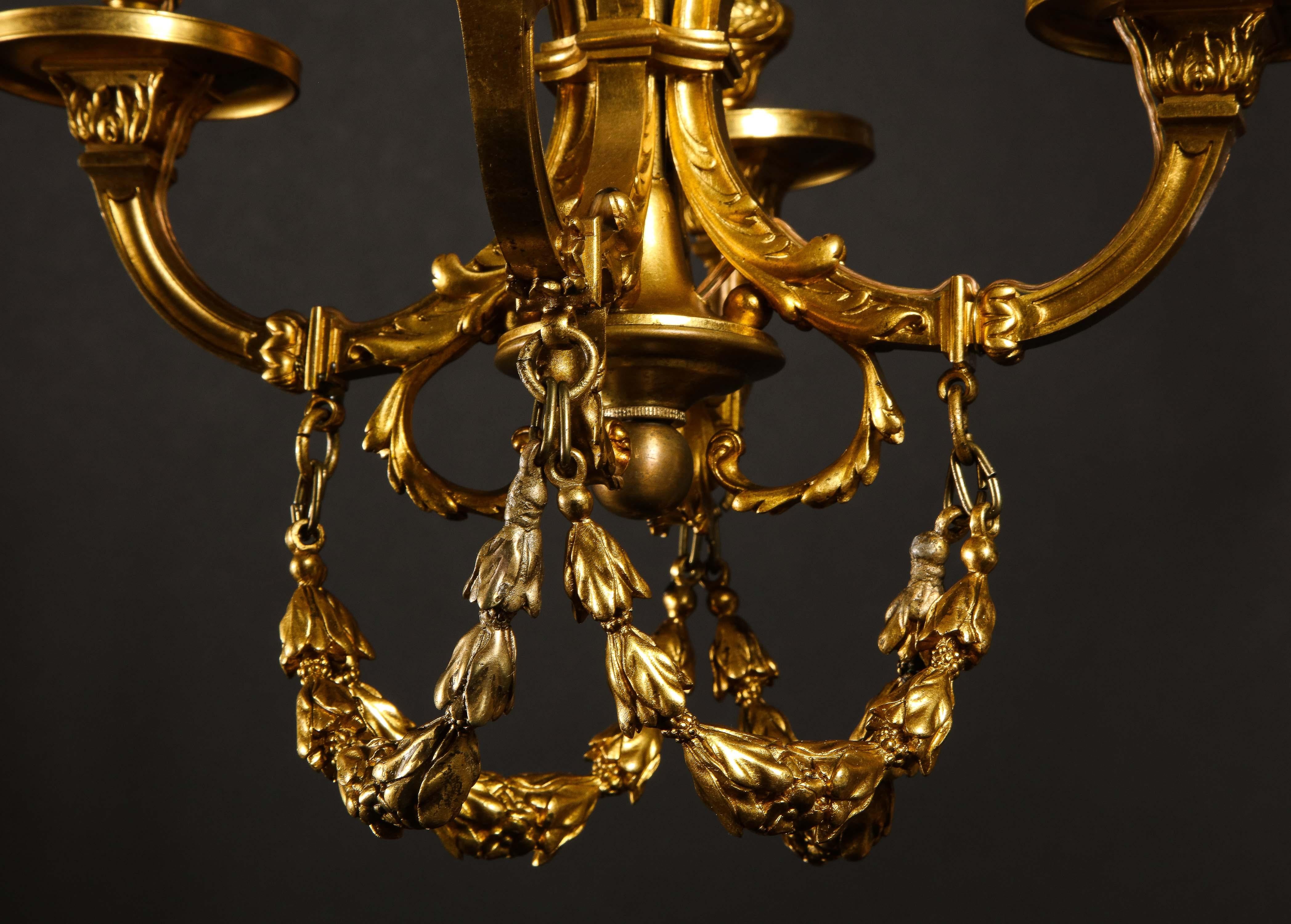 A Pair of Superb Antique Louis XVI Style Gilt Bronze Chandeliers For Sale 5
