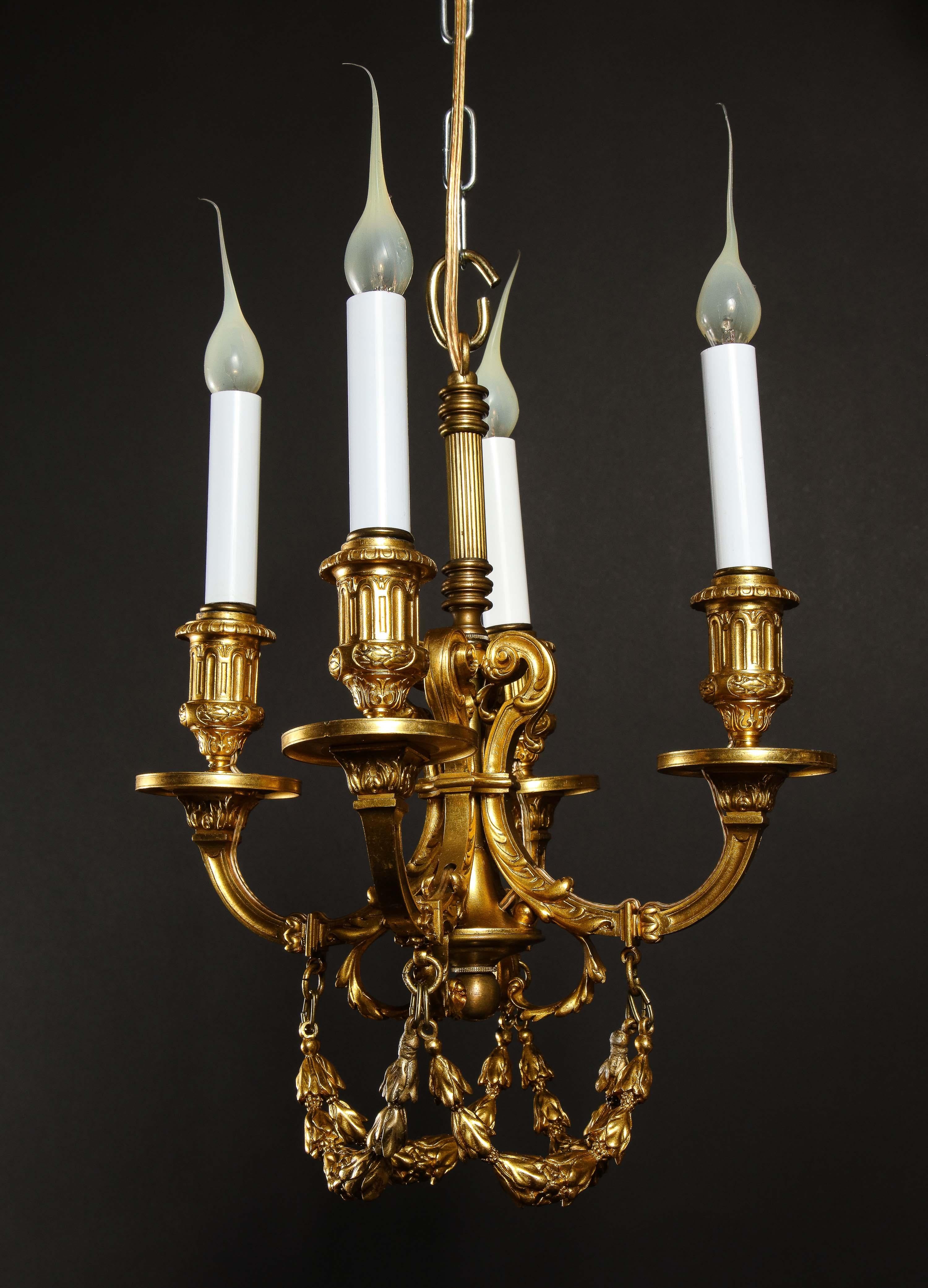 A Pair of Superb Antique Louis XVI Style Gilt Bronze Chandeliers For Sale 7