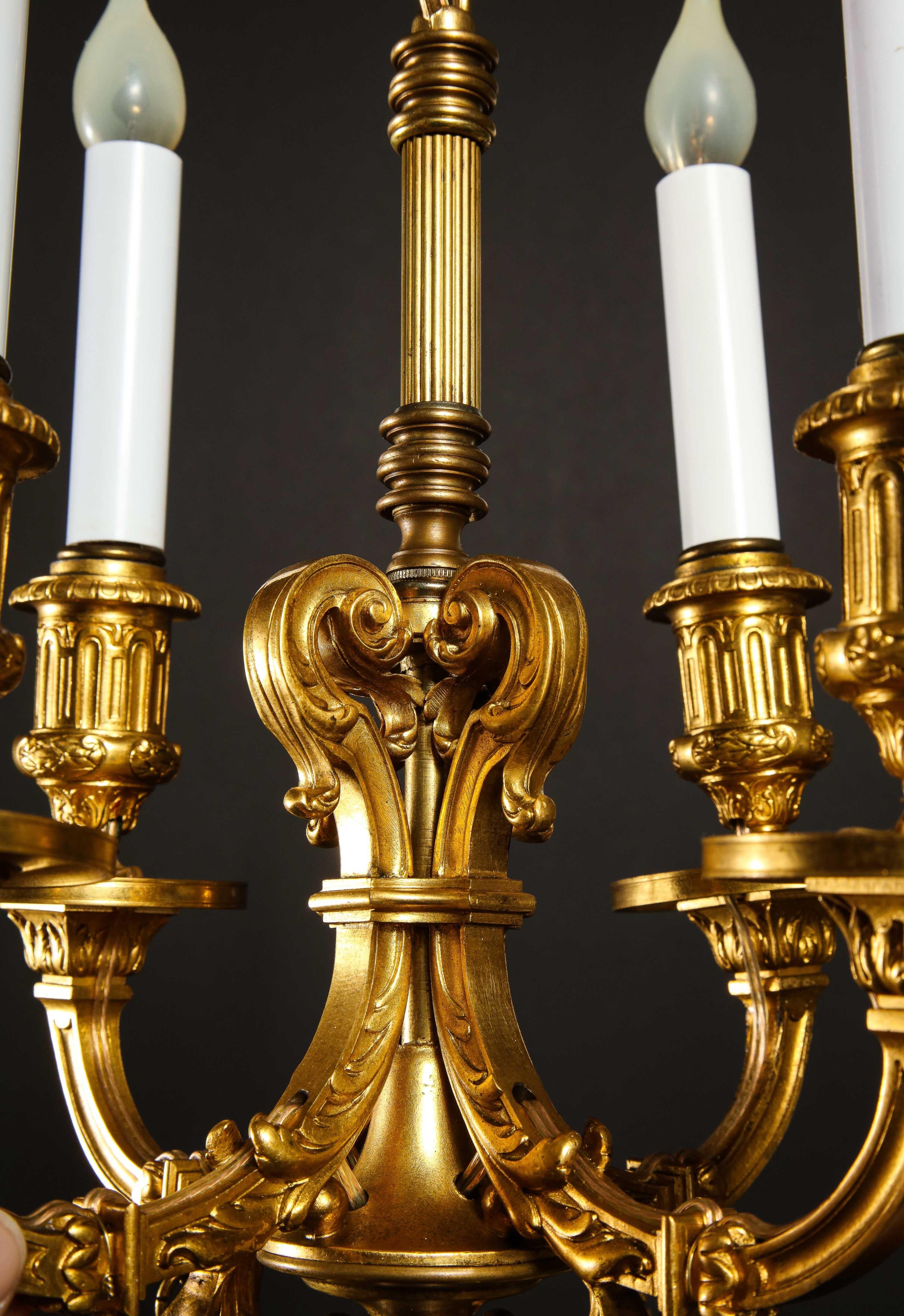 A Pair of Superb Antique Louis XVI Style Gilt Bronze Chandeliers For Sale 10
