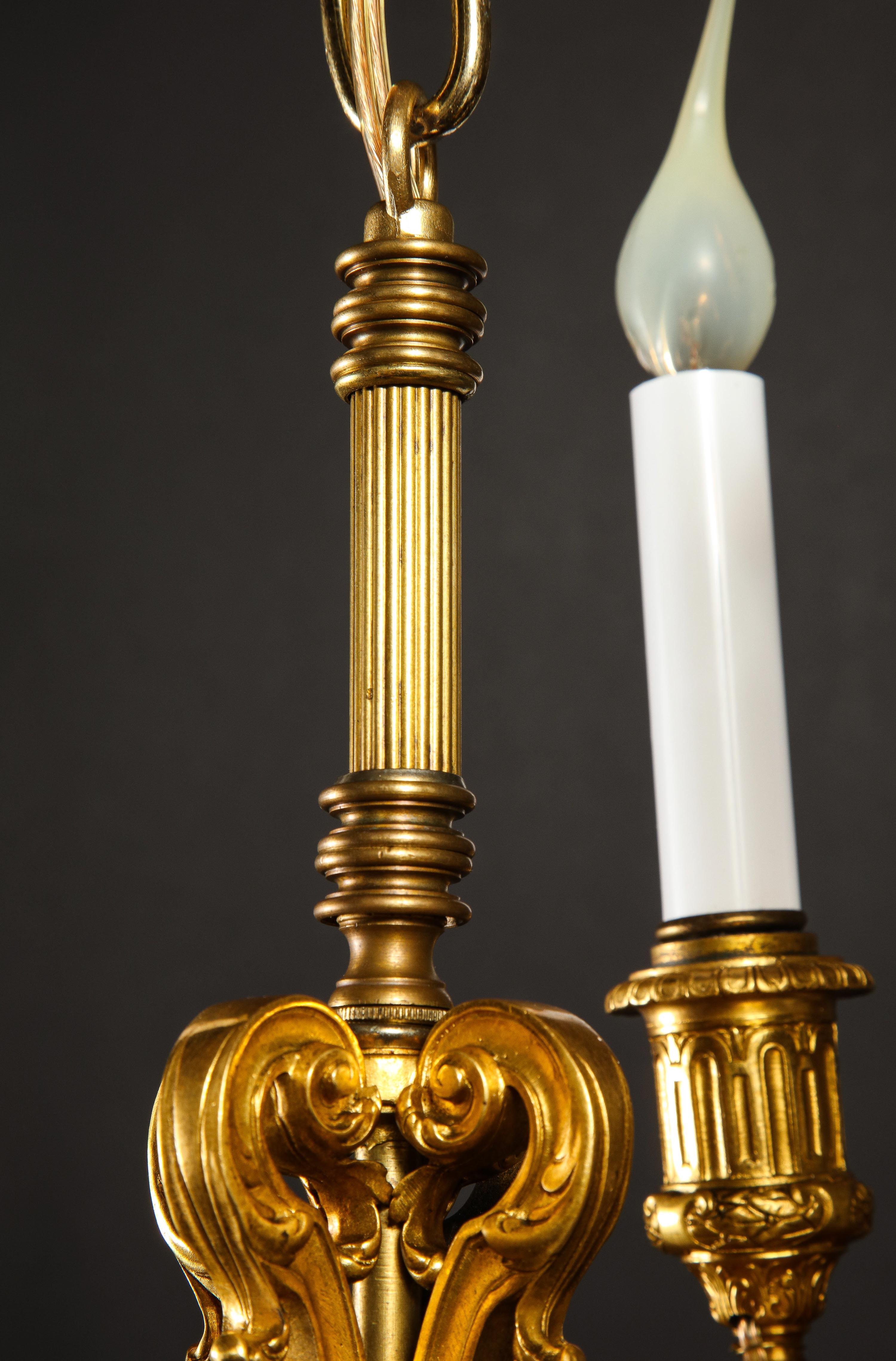 A Pair of Superb Antique Louis XVI Style Gilt Bronze Chandeliers For Sale 11