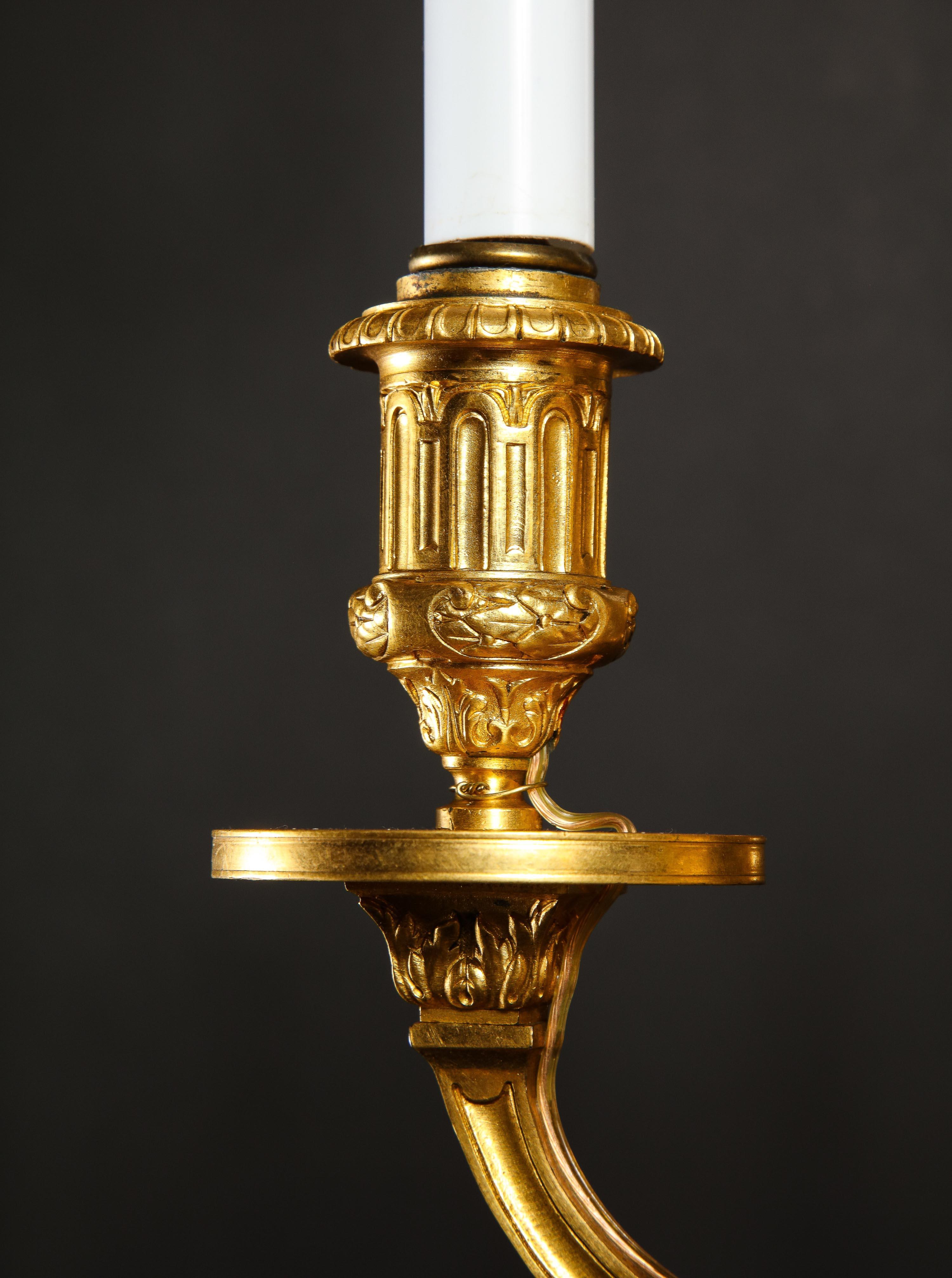 A Pair of Superb Antique Louis XVI Style Gilt Bronze Chandeliers For Sale 12