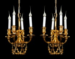 A Pair of Superb Antique Louis XVI Style Gilt Bronze Chandeliers