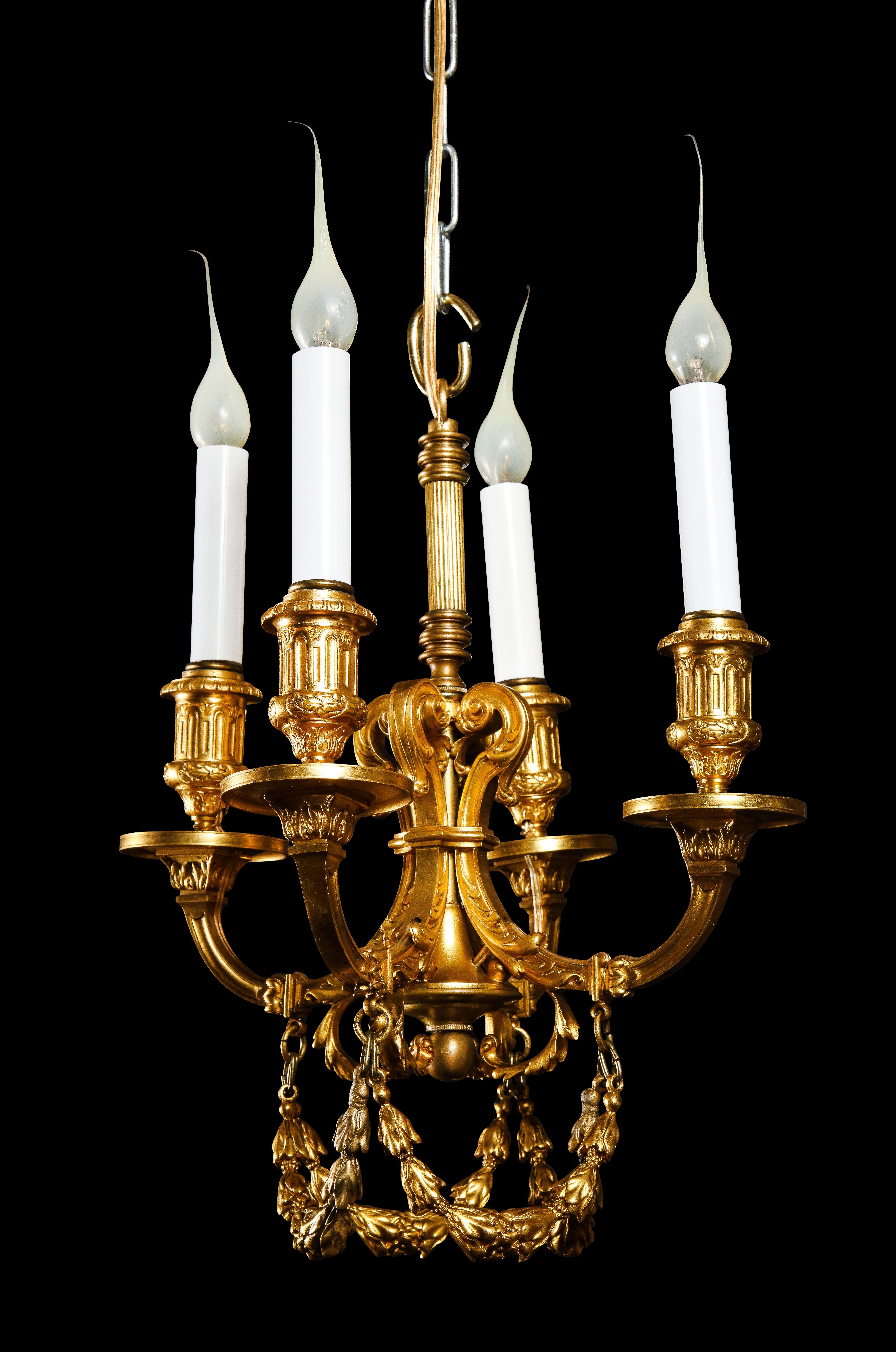 French A Pair of Superb Antique Louis XVI Style Gilt Bronze Chandeliers For Sale