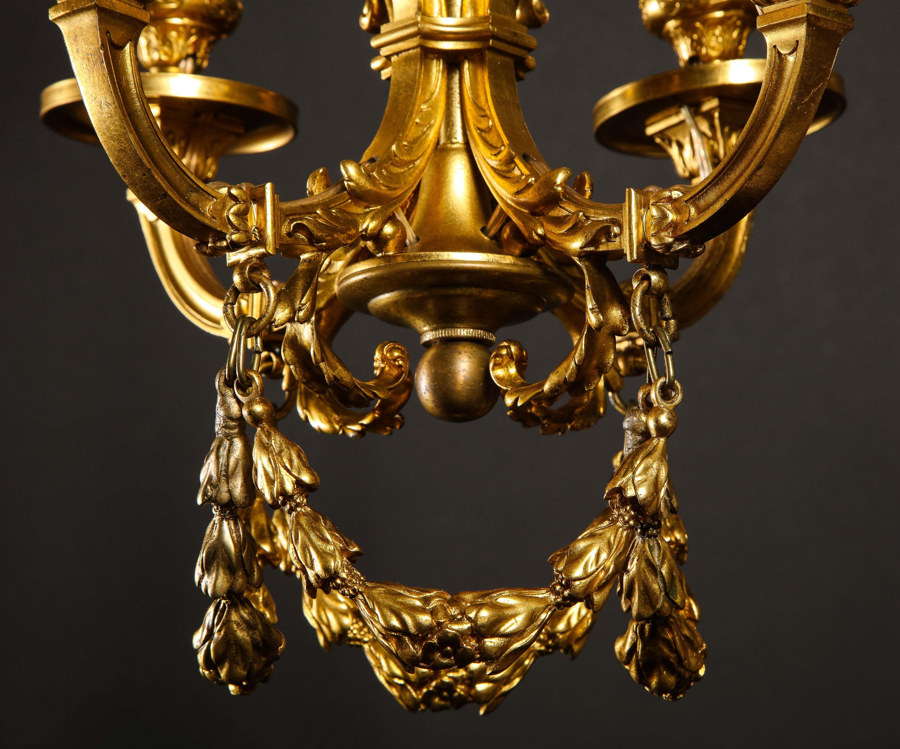 A Pair of Superb Antique Louis XVI Style Gilt Bronze Chandeliers For Sale 1