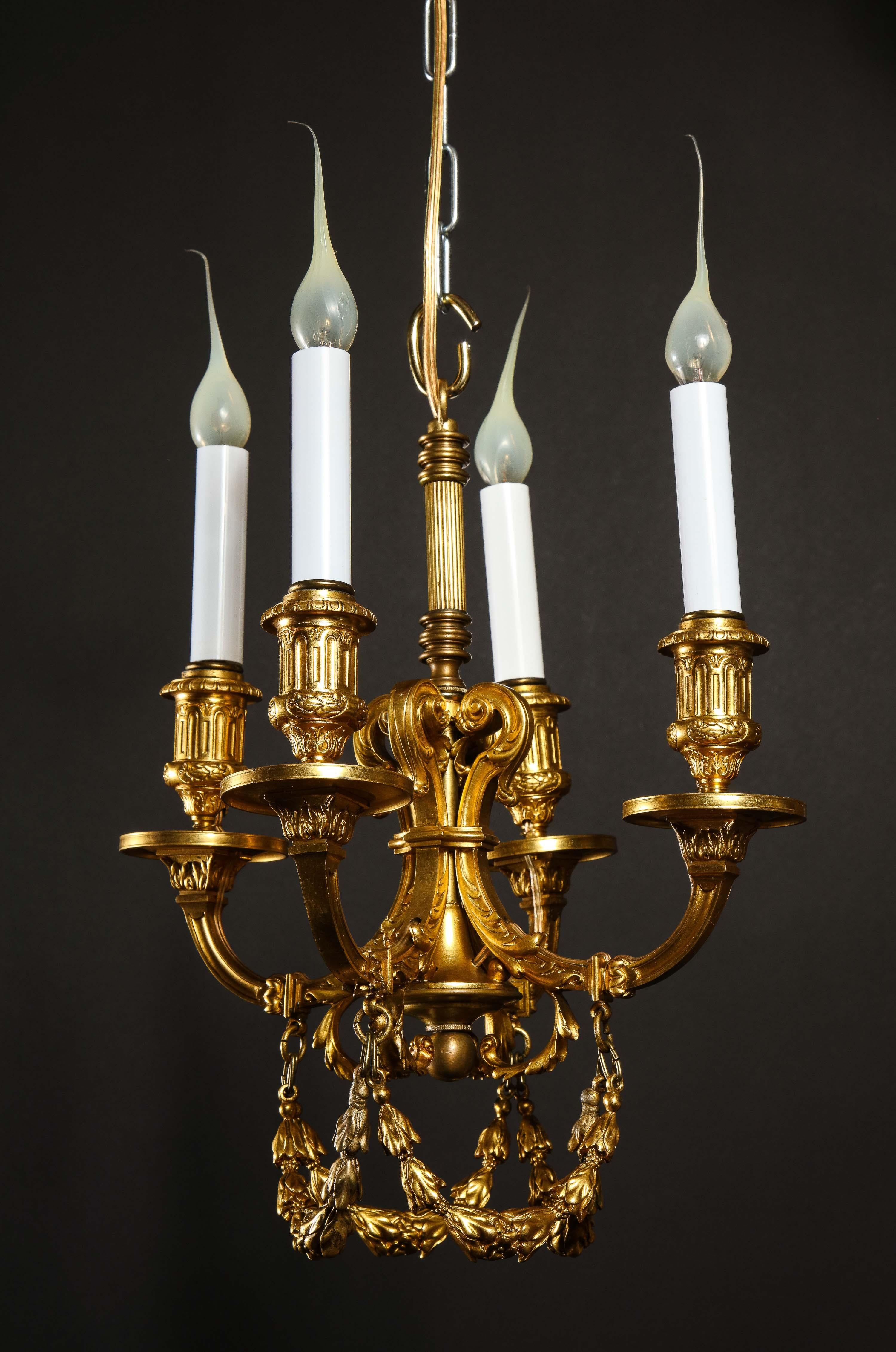 A Pair of Superb Antique Louis XVI Style Gilt Bronze Chandeliers For Sale 2