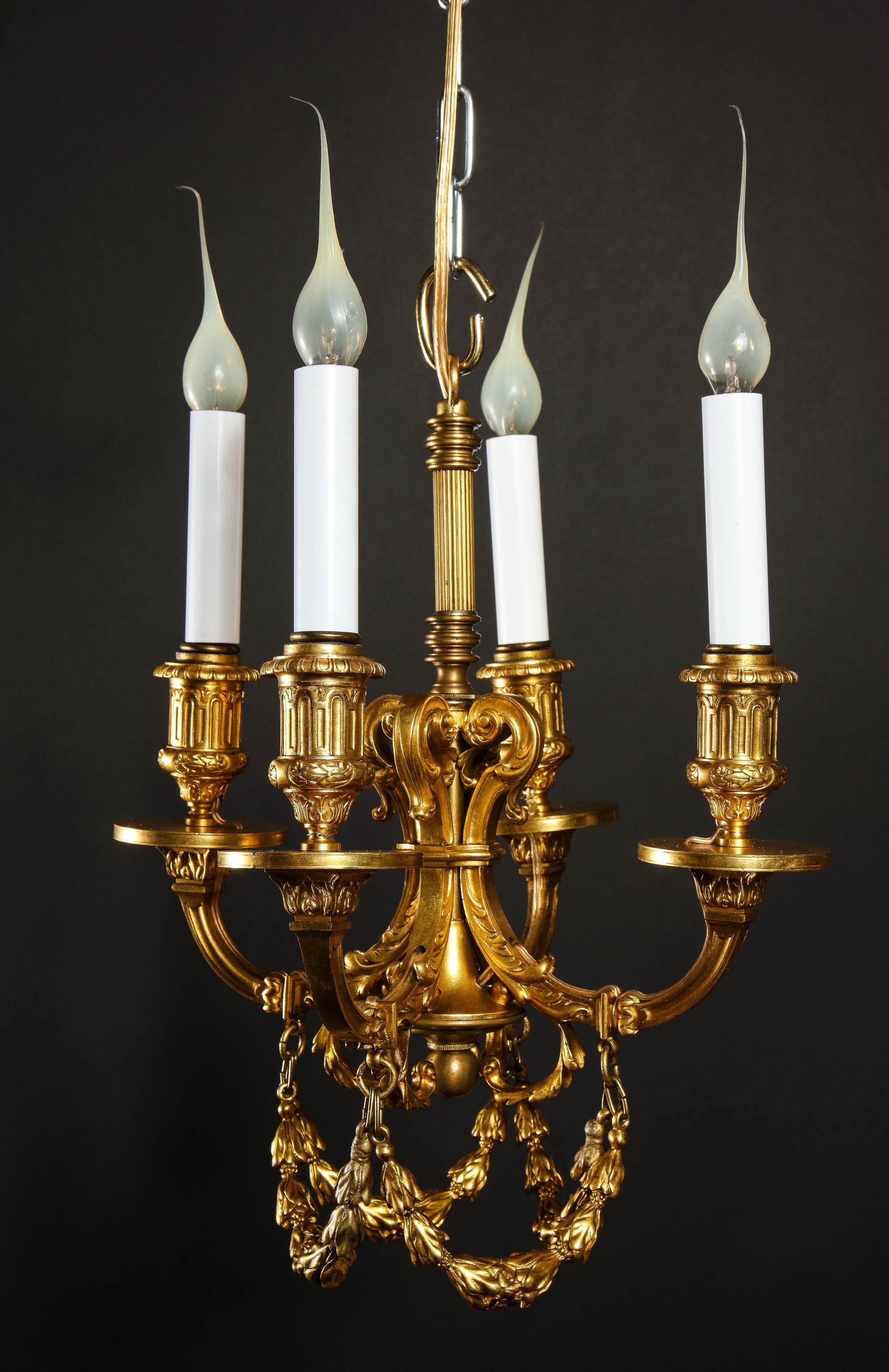 A Pair of Superb Antique Louis XVI Style Gilt Bronze Chandeliers For Sale 3