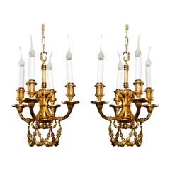 A Pair of Superb Antique Louis XVI Style Gilt Bronze Chandeliers