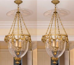 Pair of Superb French Louis XVI Style Gilt Bronze Mounted Glass Lanterns