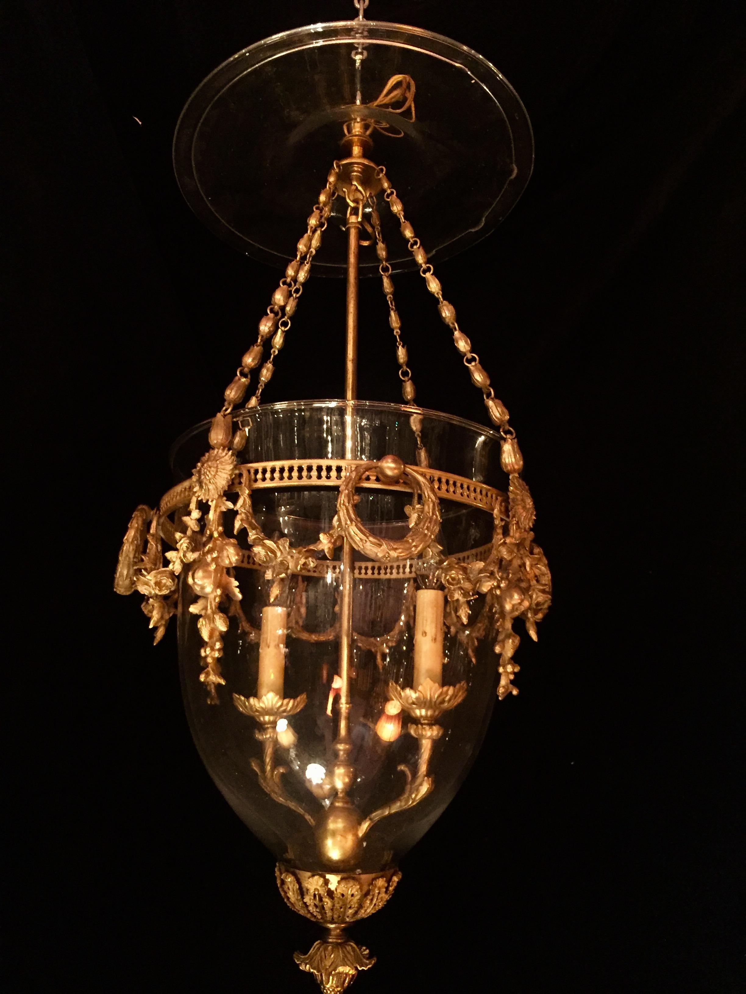 Pair of Superb French Louis XVI Style Gilt Bronze Mounted Glass Lanterns In Good Condition In New York, NY