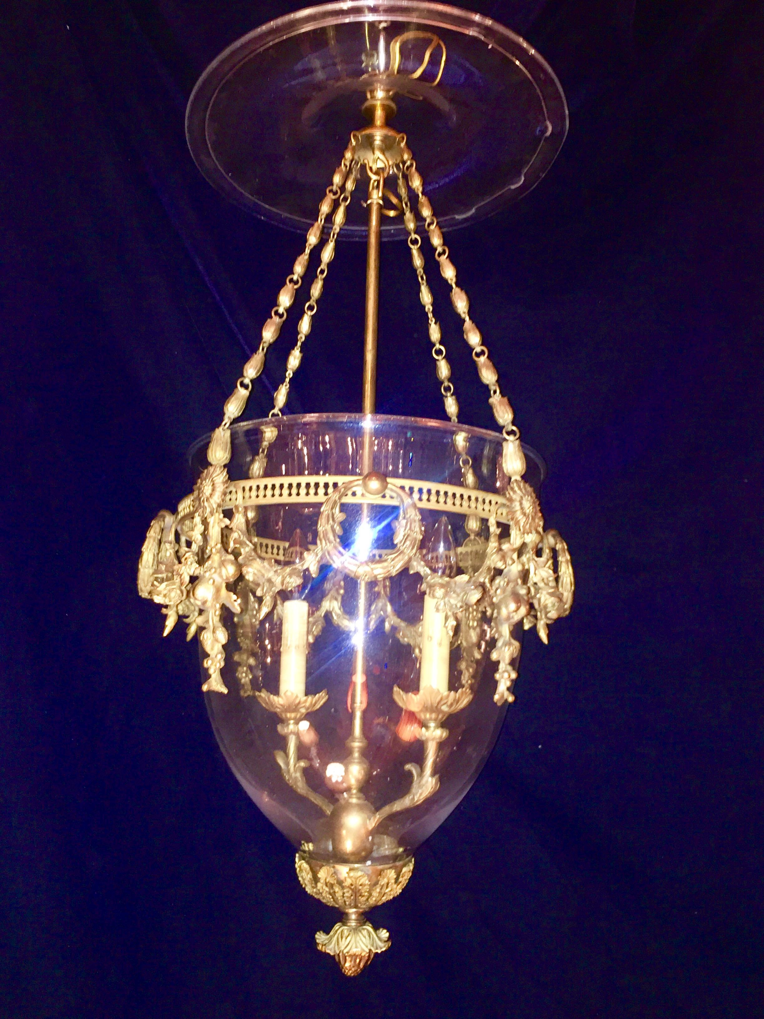 20th Century Pair of Superb French Louis XVI Style Gilt Bronze Mounted Glass Lanterns