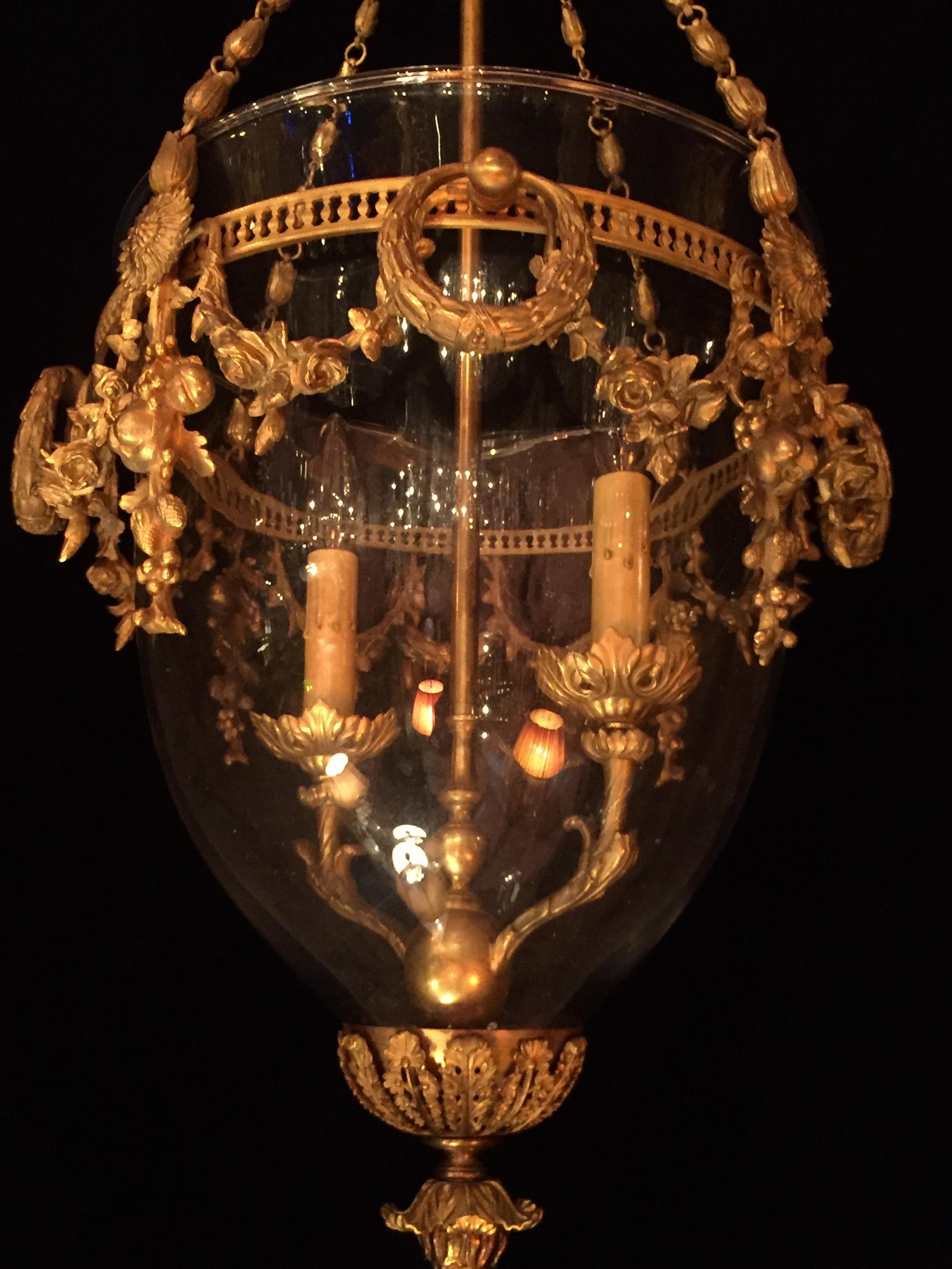 Pair of Superb French Louis XVI Style Gilt Bronze Mounted Glass Lanterns 1