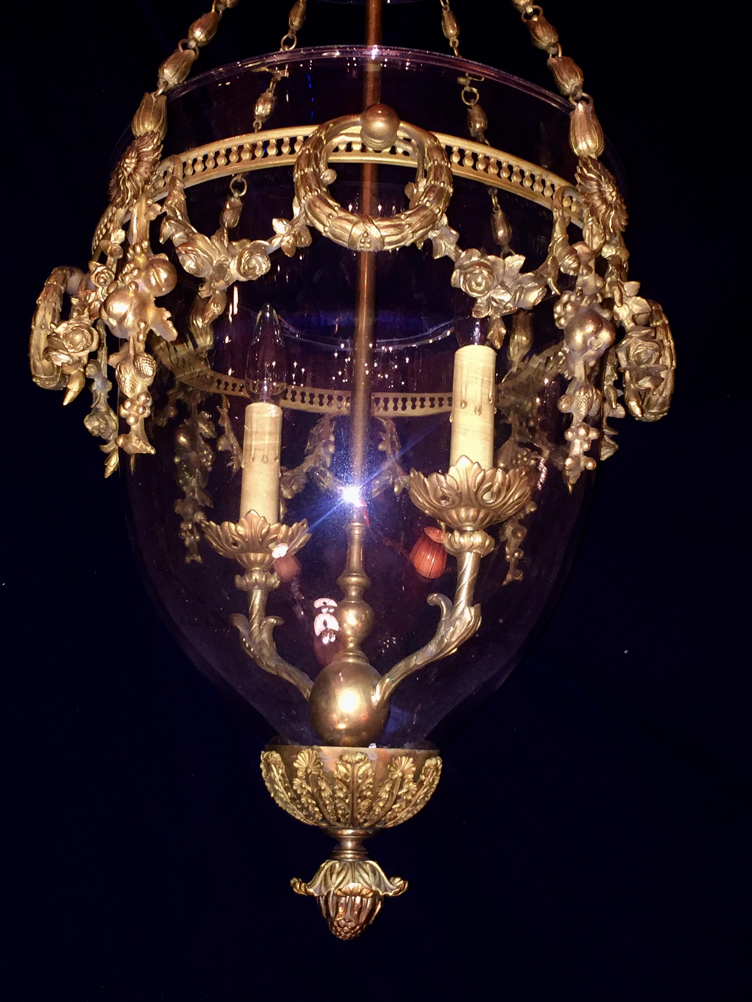 Pair of Superb French Louis XVI Style Gilt Bronze Mounted Glass Lanterns 3