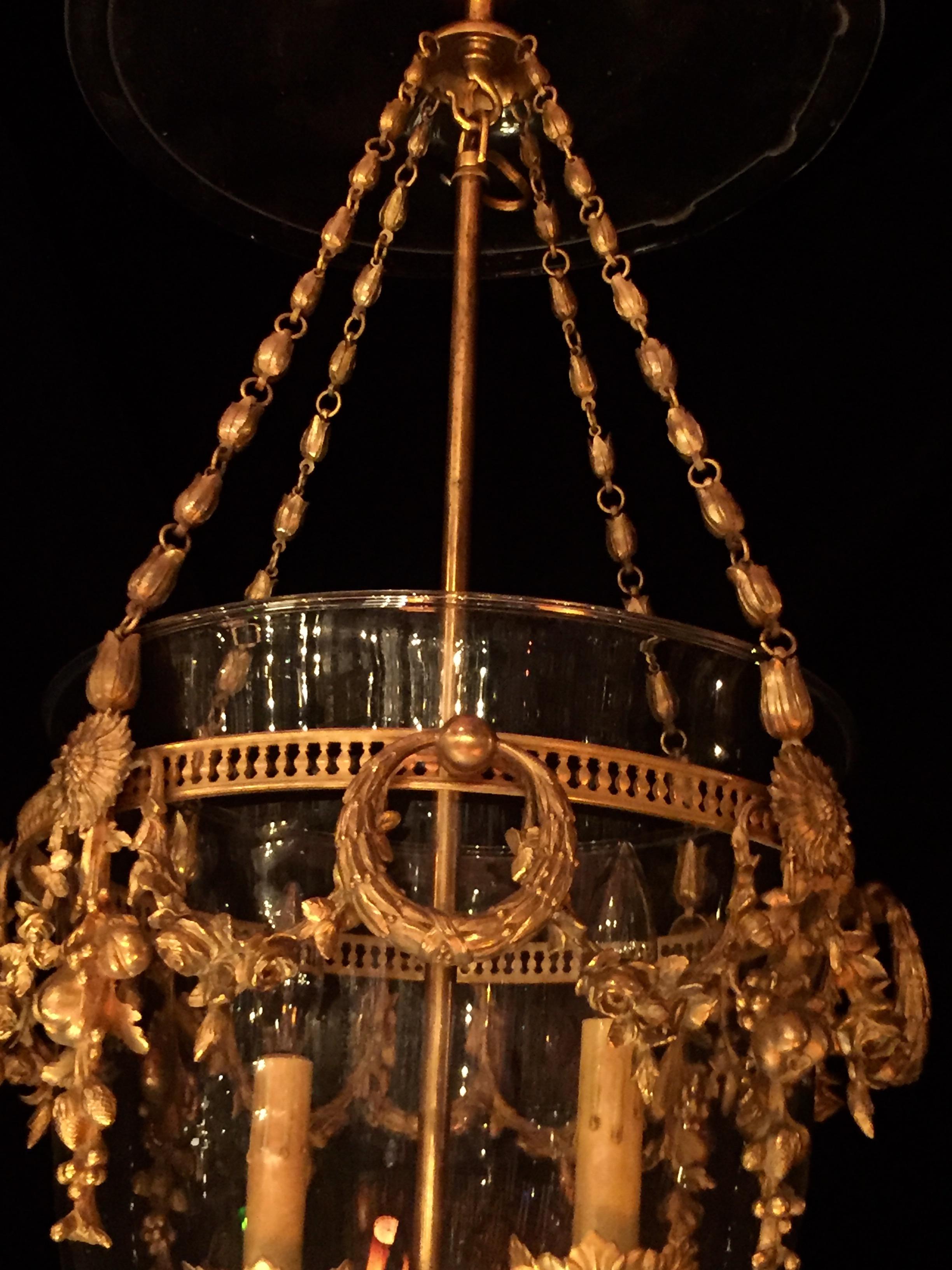 Pair of Superb French Louis XVI Style Gilt Bronze Mounted Glass Lanterns 5